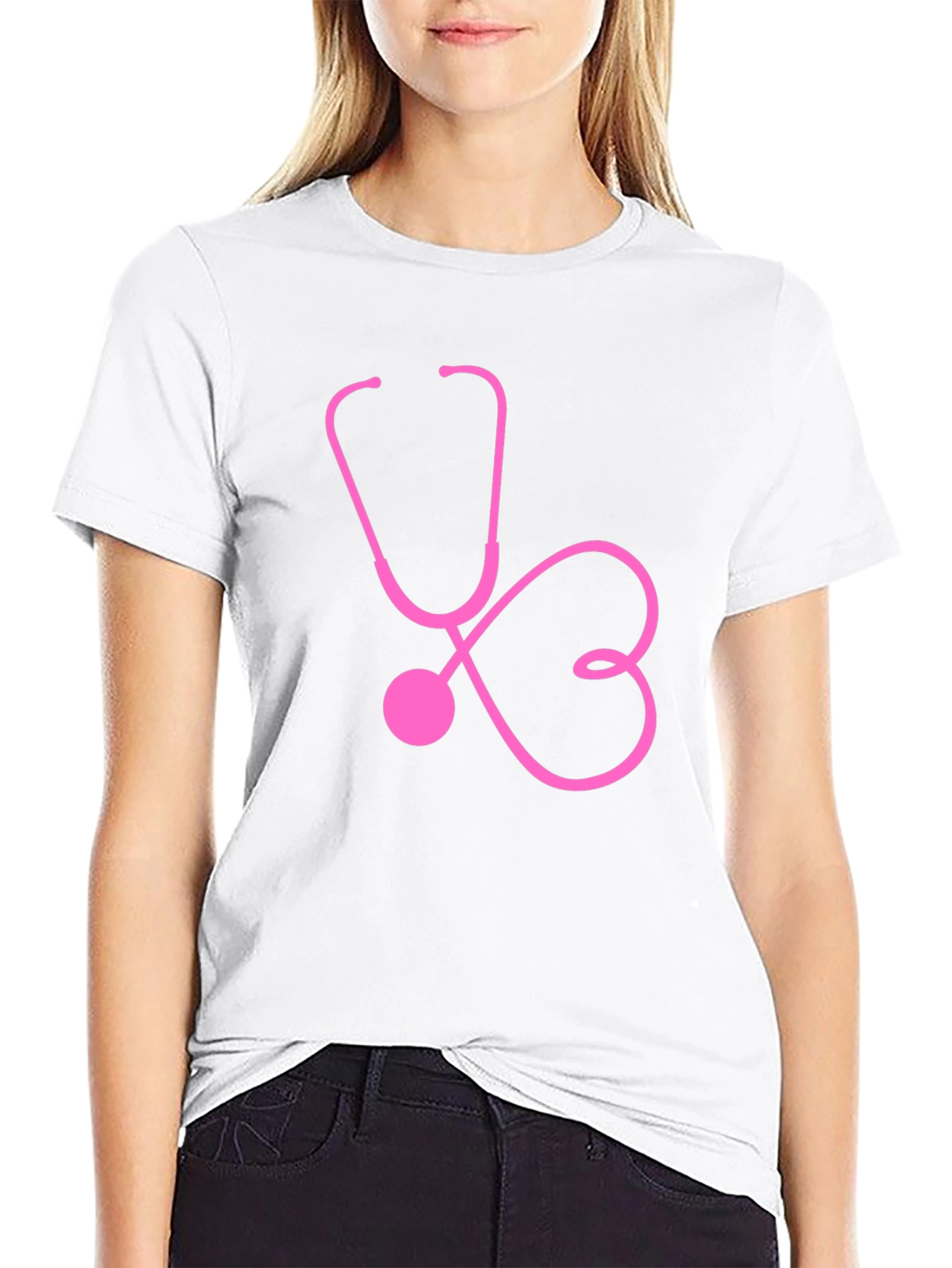 Black Pink Stethoscope Heartbeat Black T-Shirt view 9