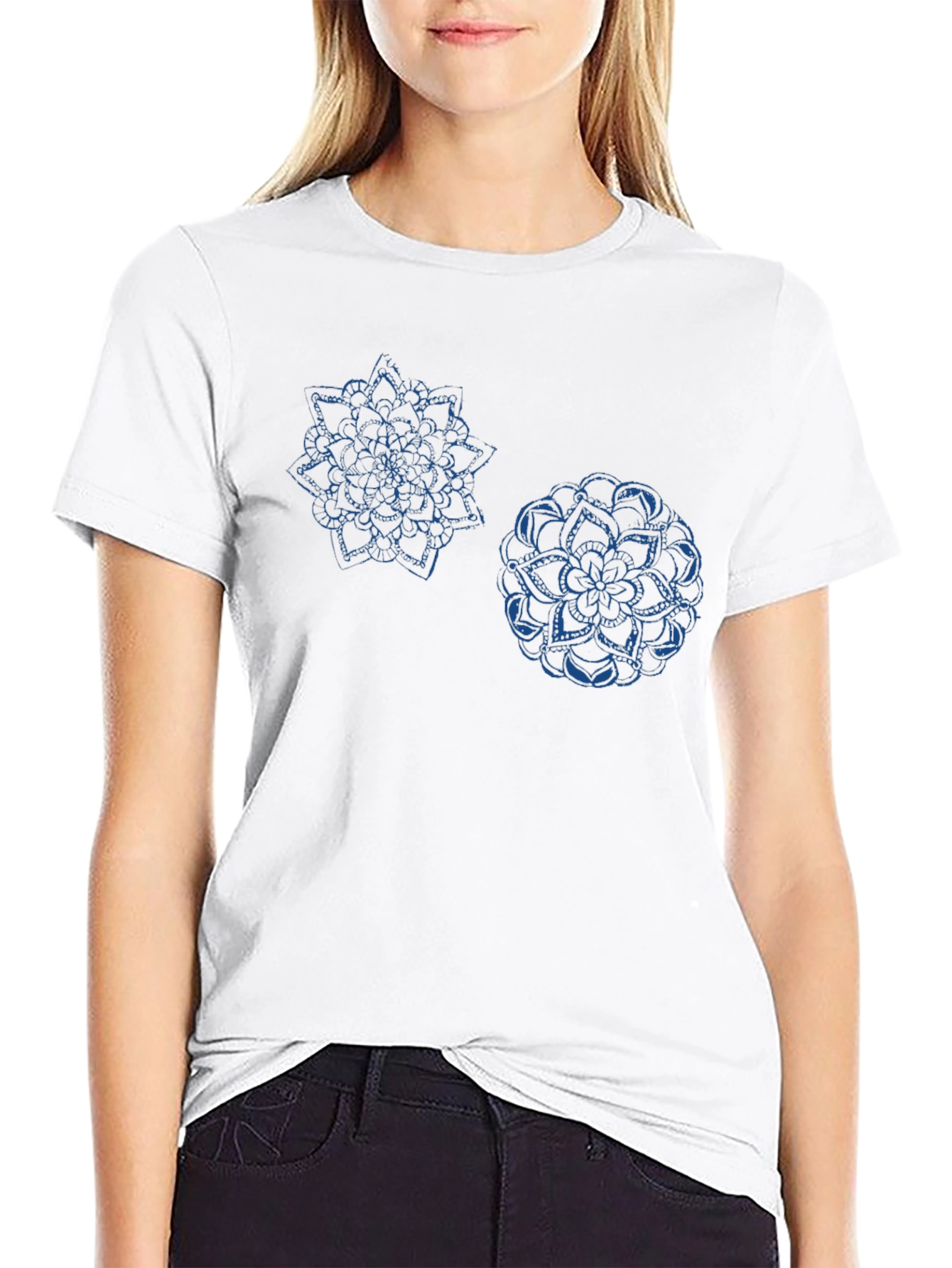 Black Geometric Mandala Print Black T-Shirt view 9
