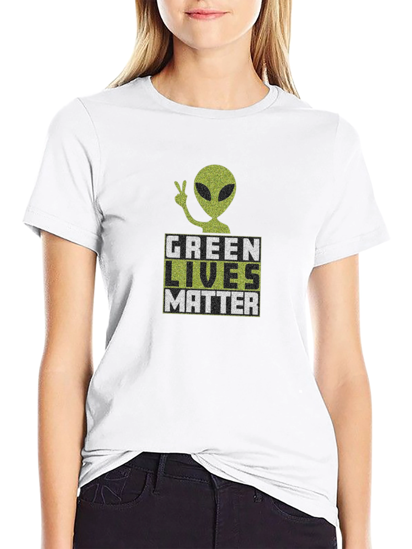 Black Green Lives Matter Alien Graphic T-Shirt view 9