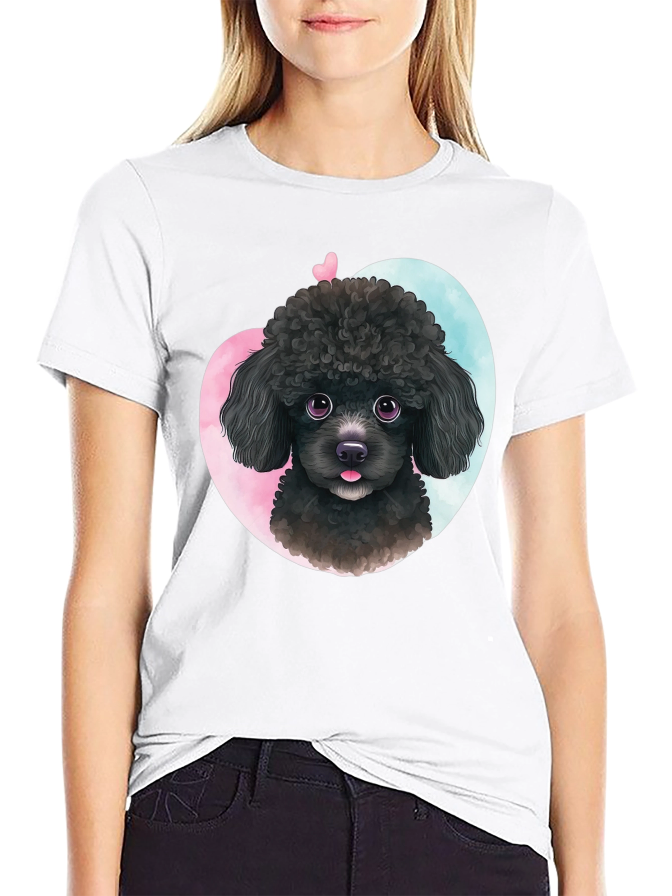 Black Cute Poodle Heart T-Shirt - Black view 9