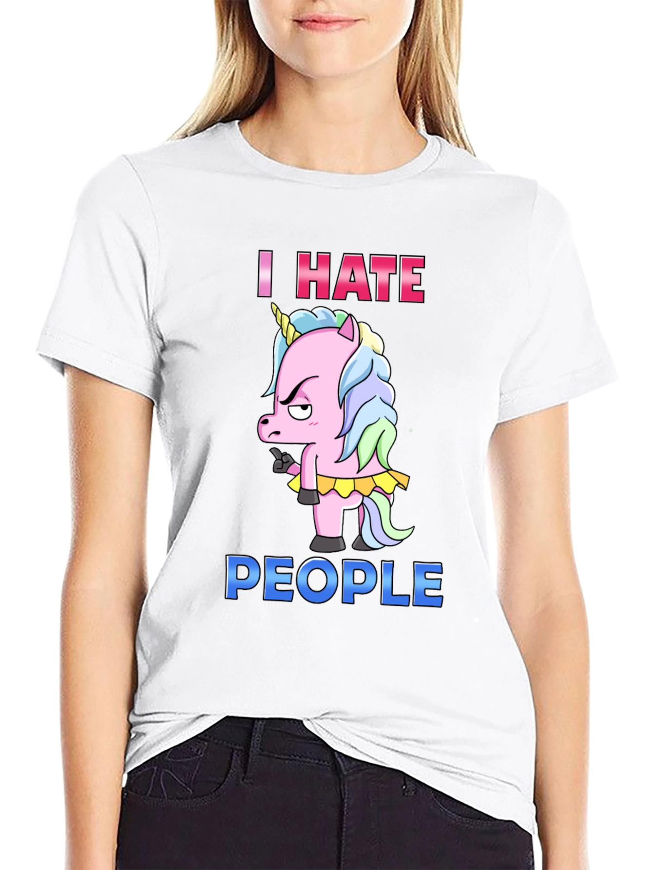 Black I Hate People Unicorn Graphic T-Shirt view 9
