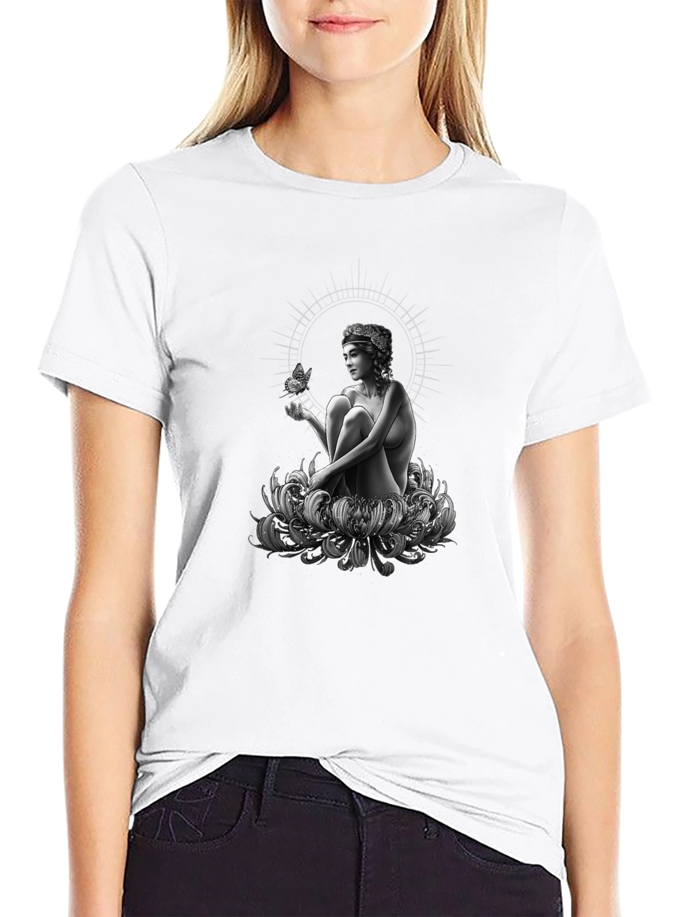 Black Enchanting Woman & Butterfly Graphic Tee view 9