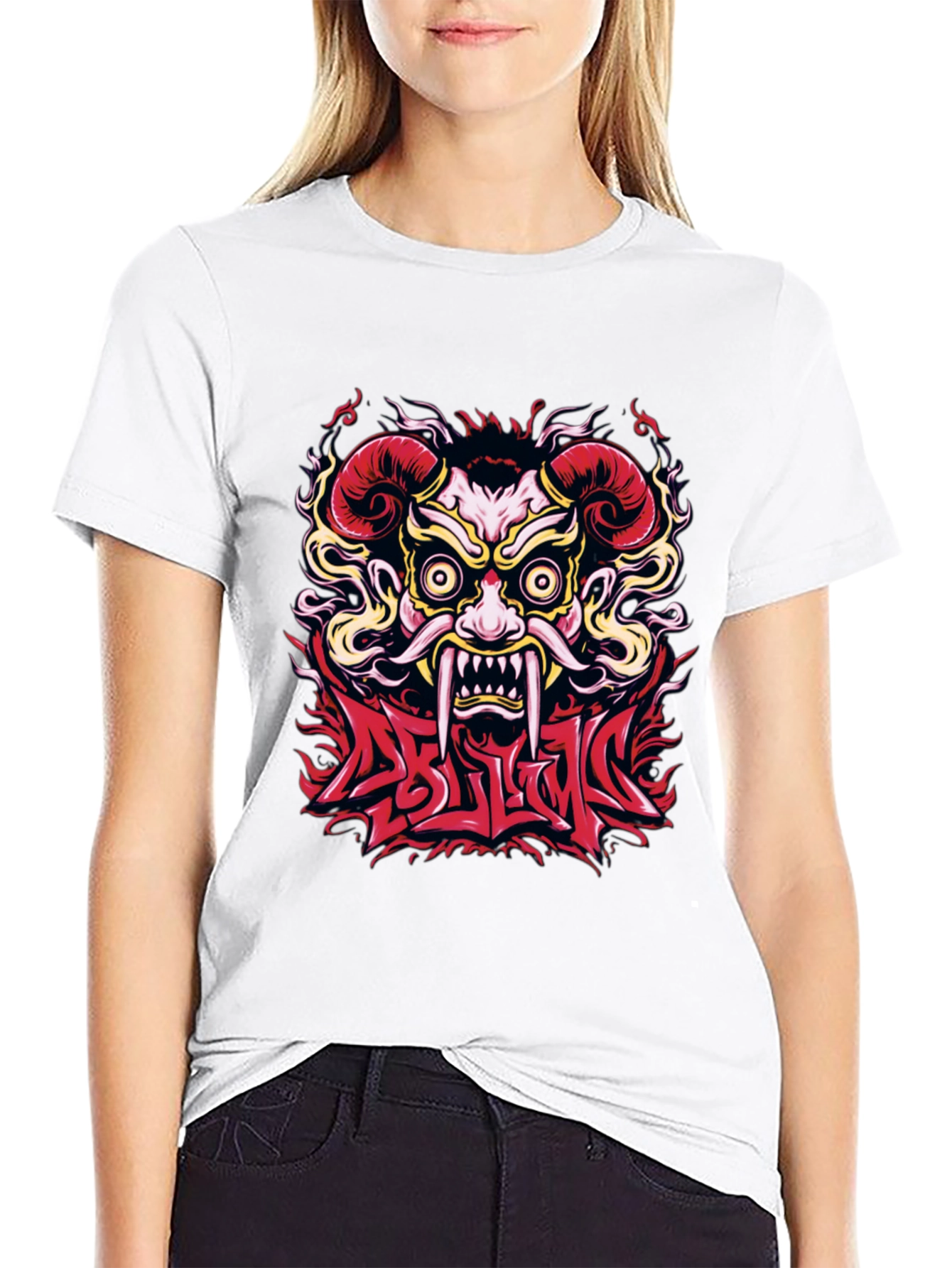 Black  Oni Mask Graphic T-Shirt - Bold Design view 9