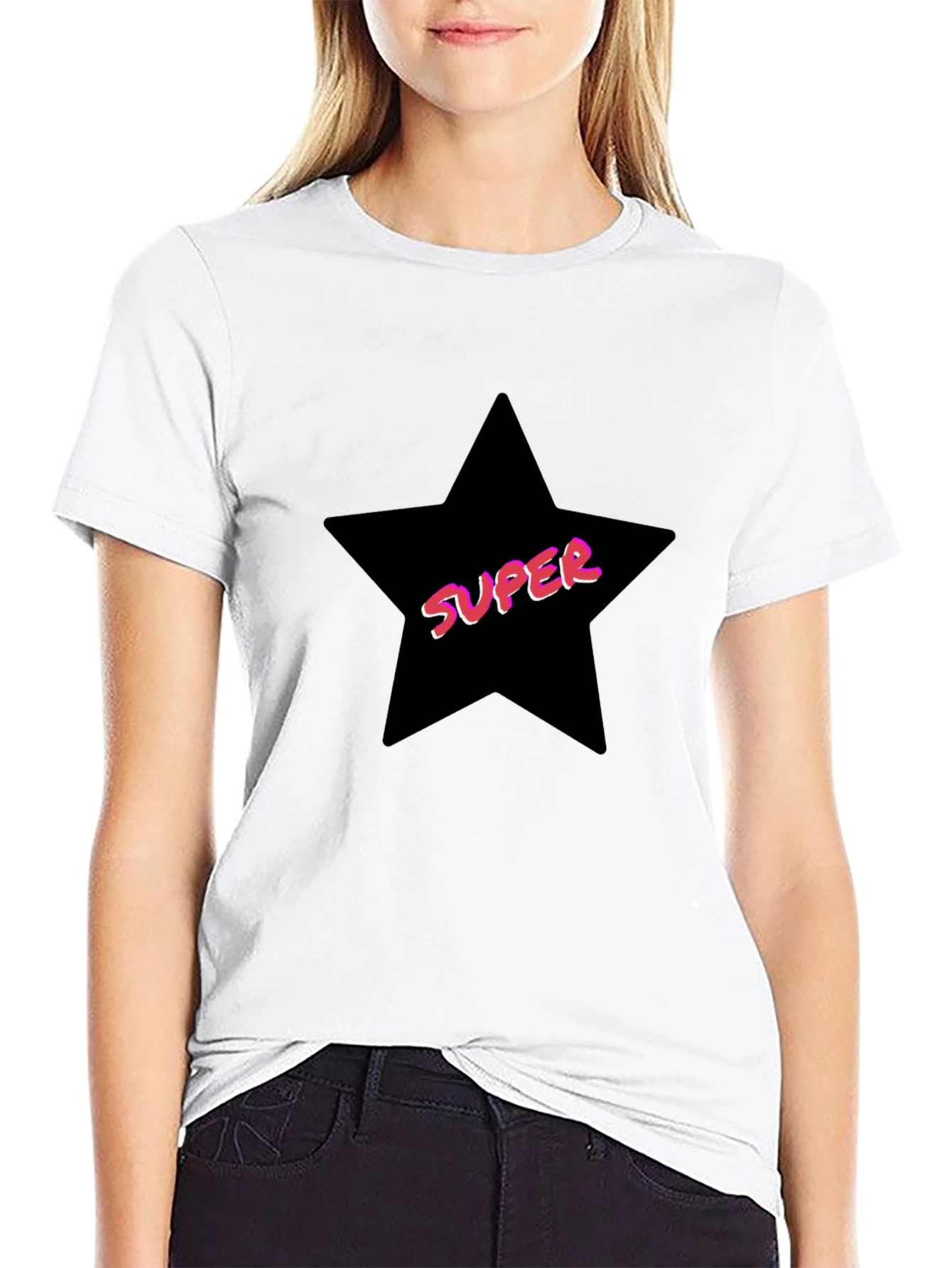 Black Super Star Graphic Tee - Trendy Casual T-Shirt view 9