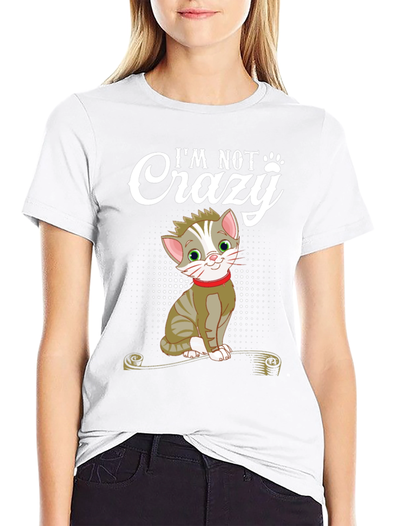 Black I'm Not Crazy Cat T-Shirt - Fun Novelty Tee view 9