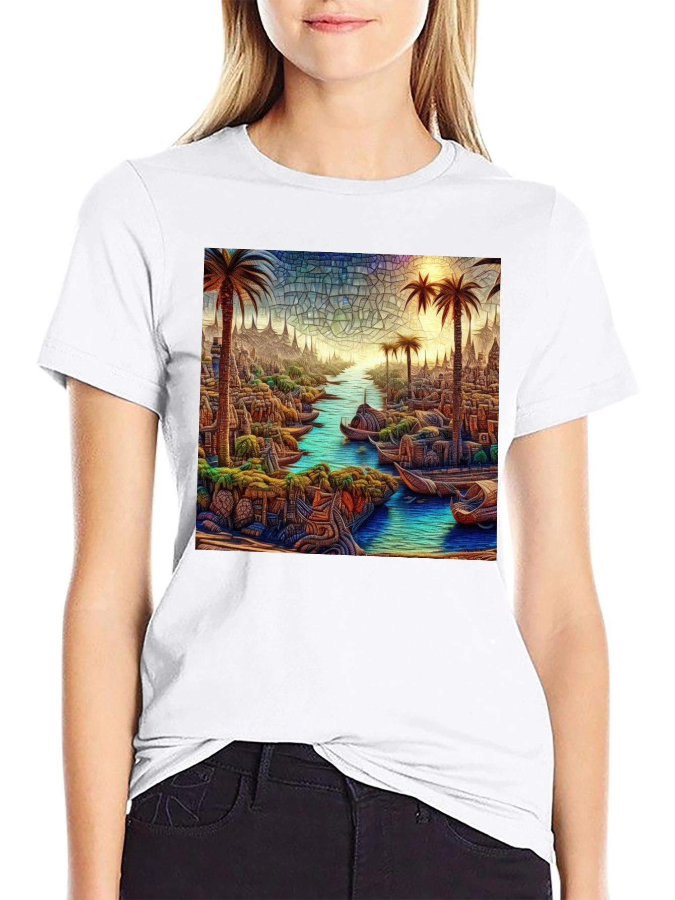 Black Tropical Mosaic Art Tee - Men's Black T-Shirt view 9
