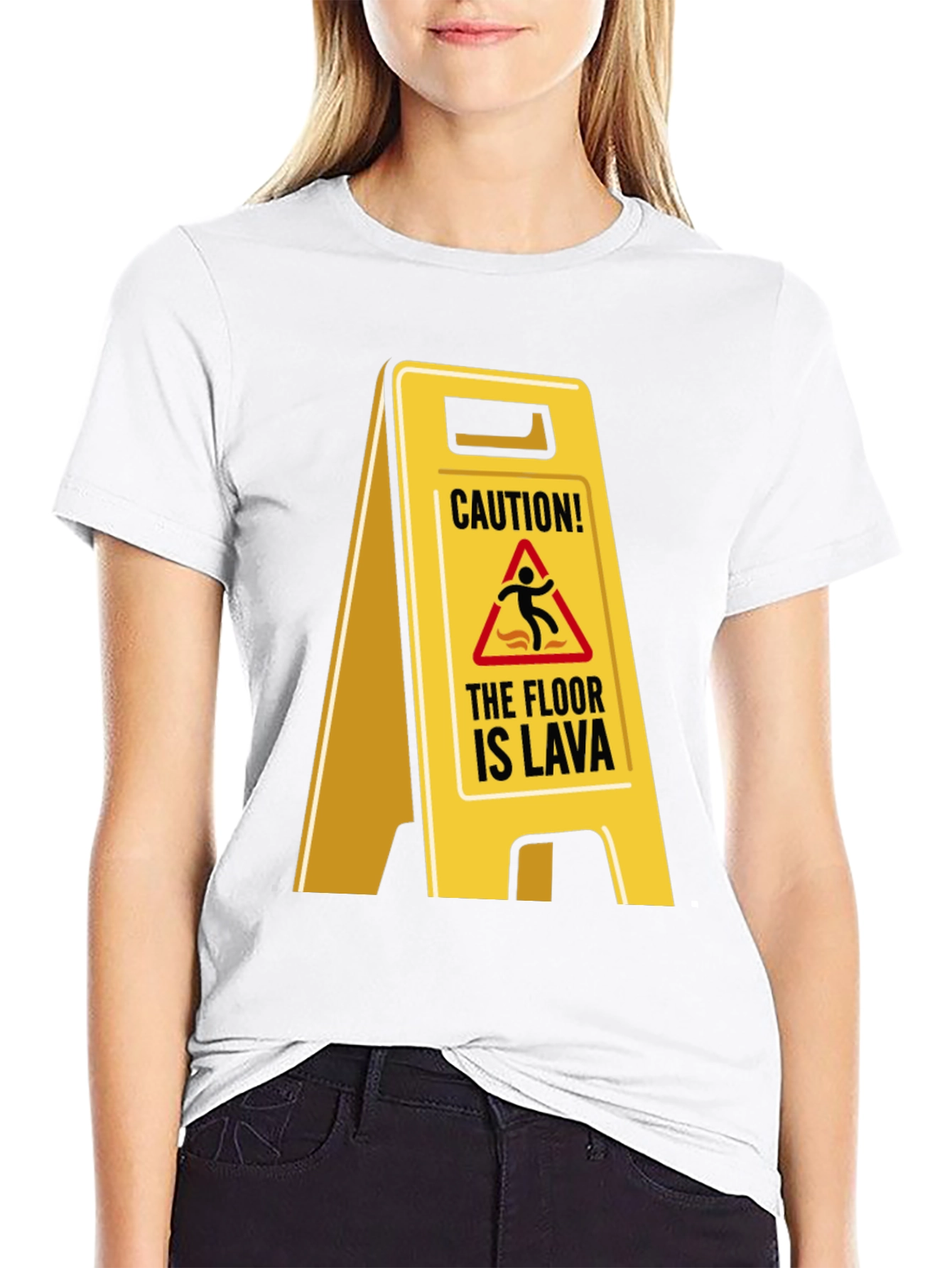 Black Caution! The Floor is Lava T-Shirt view 9