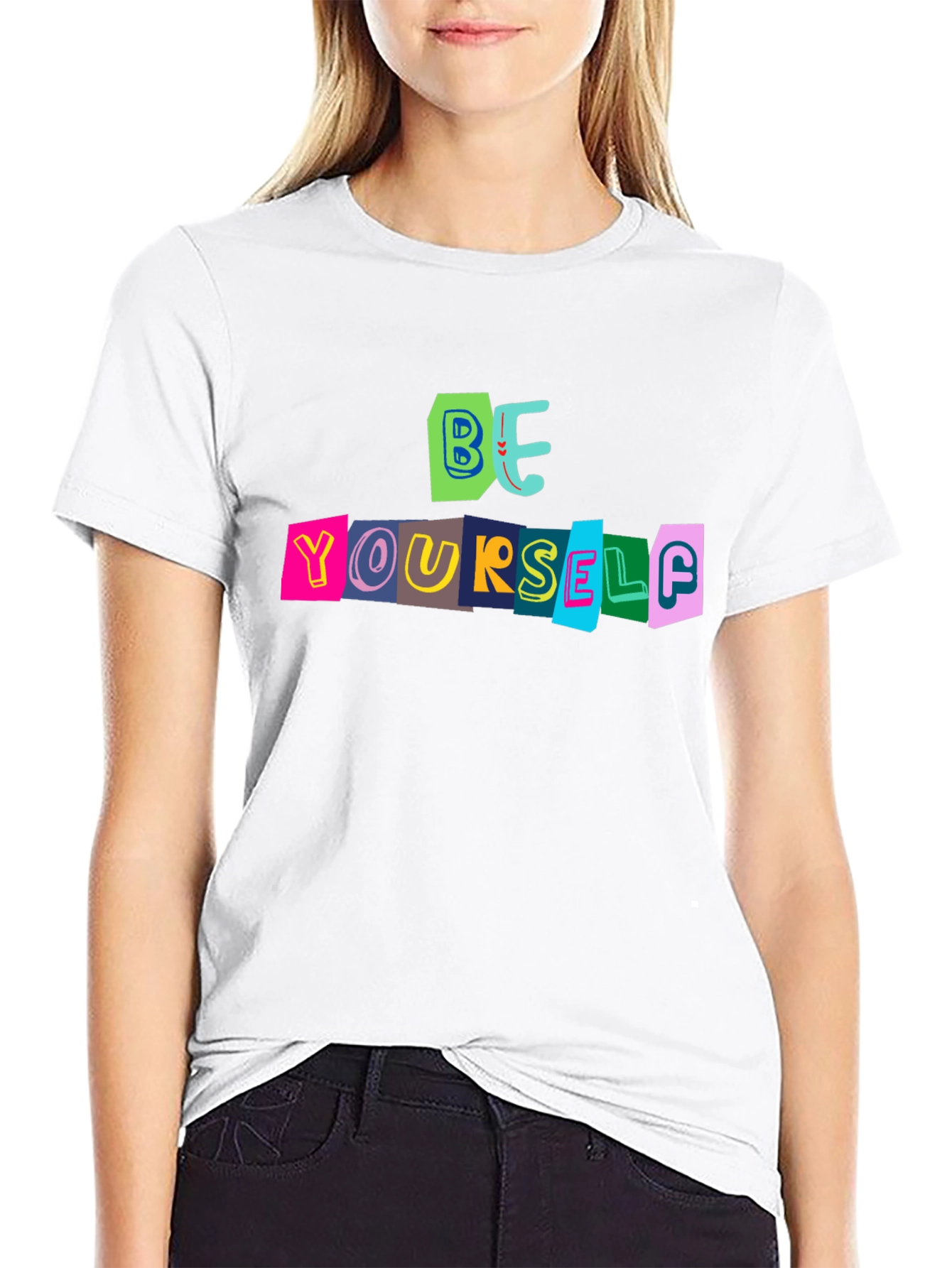 Black Be Yourself Graphic Tee - Bold Statement T-Shirt view 9