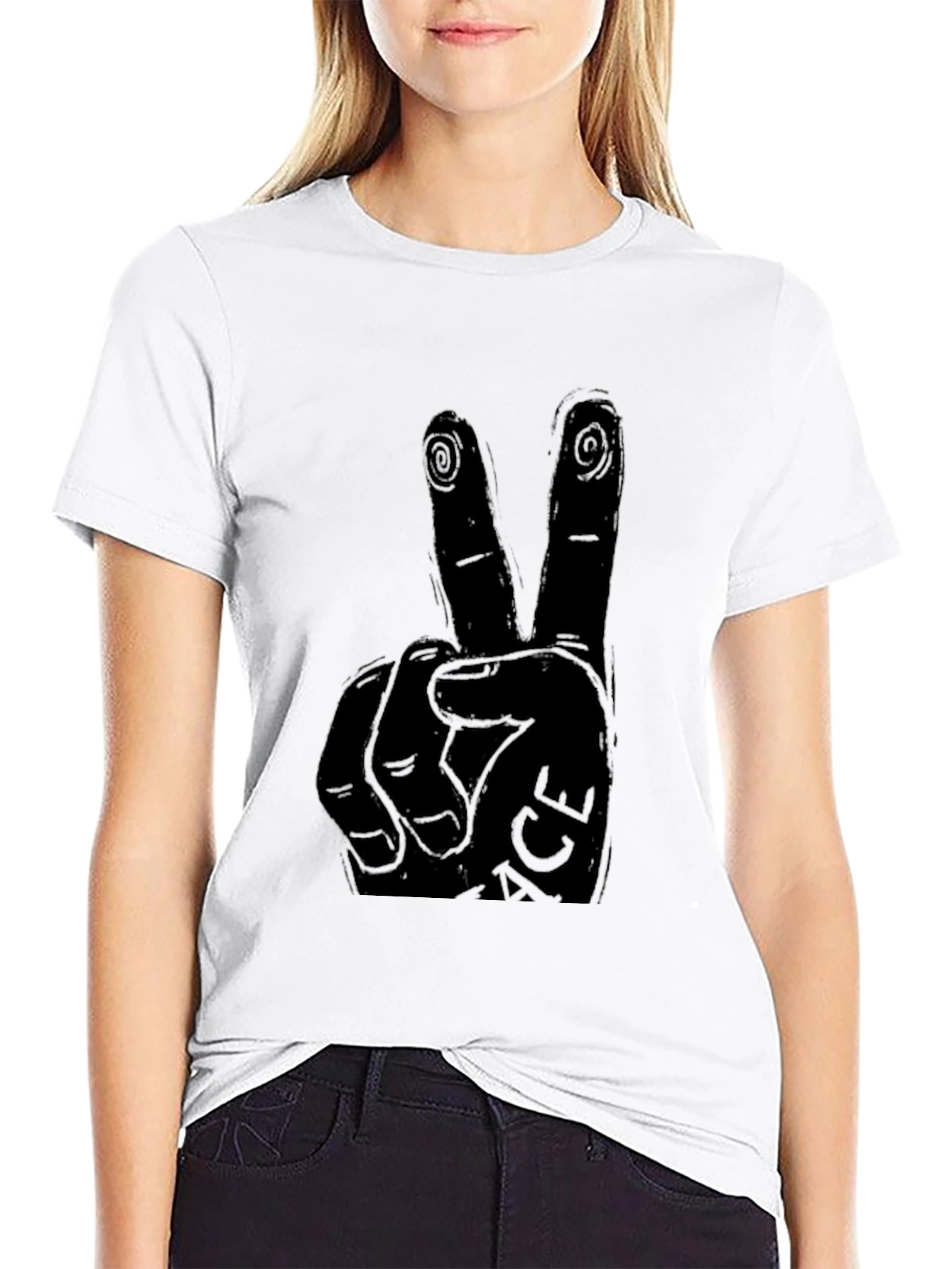 Black Peace Hand Graphic Black T-Shirt view 9