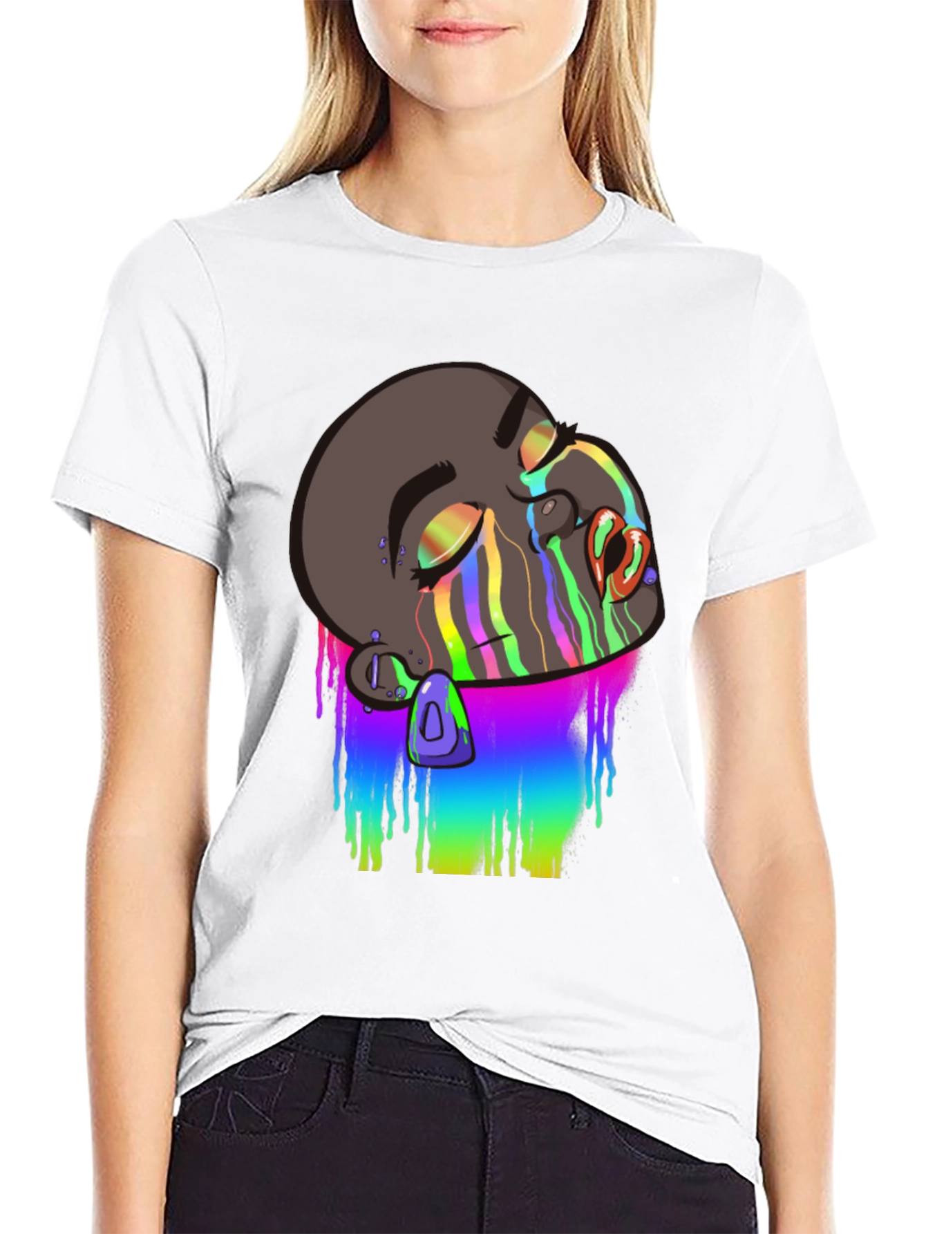 Black Melting Rainbow Drip Graphic T-Shirt view 9