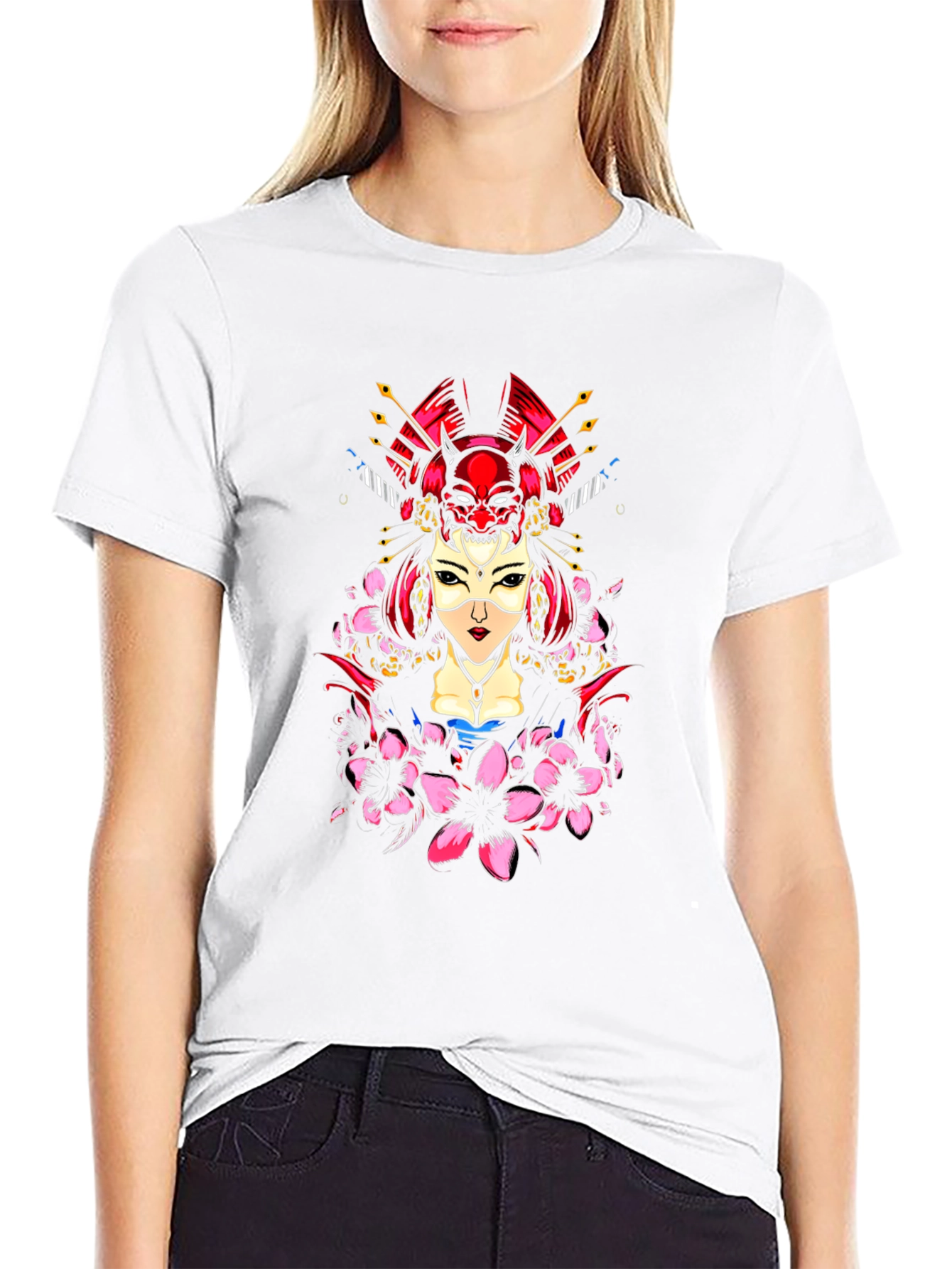 Black Geisha Oni Mask Graphic Tee - Black view 9