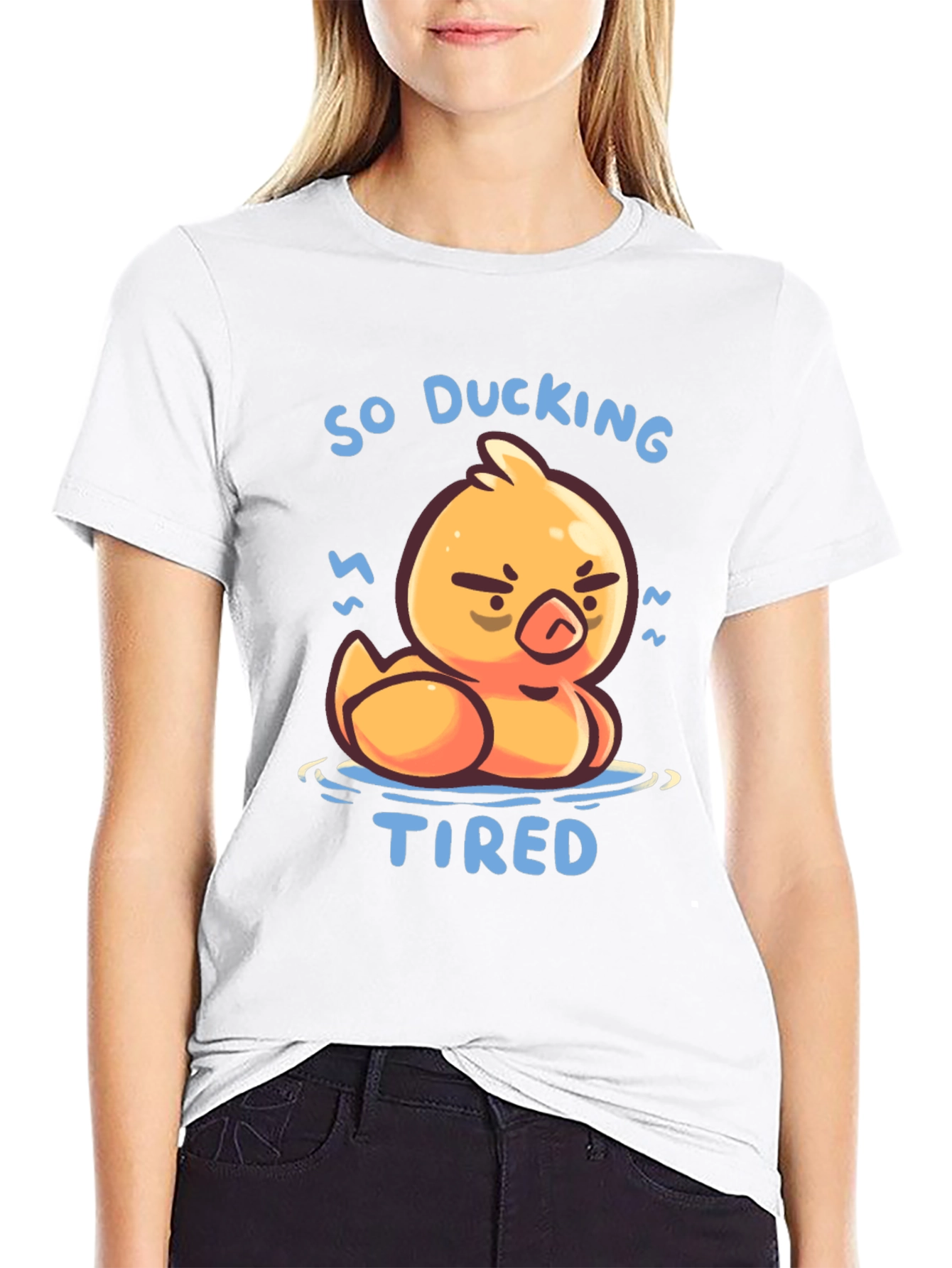 Black So Ducking Tired T-Shirt - Funny Cartoon Duck Tee view 9