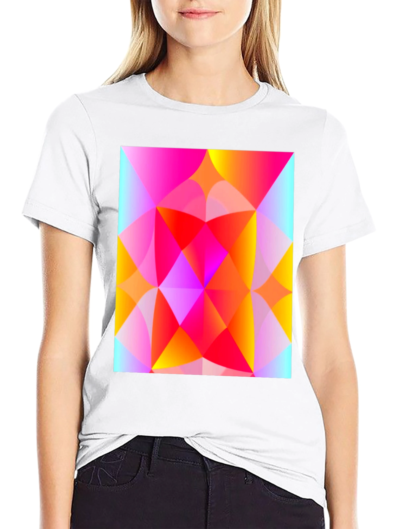 Black Geometric Art T-Shirt - Vibrant Triangle Design view 9