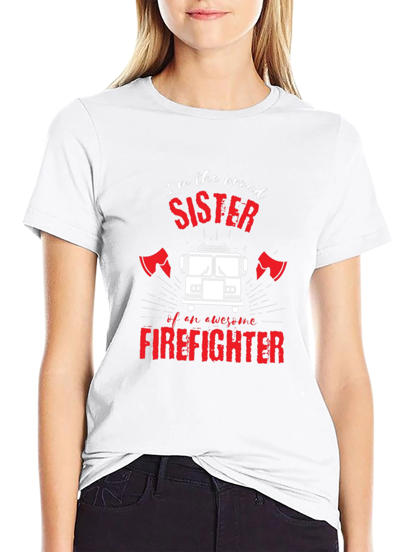 Black Proud Firefighter Sister Black T-Shirt view 9