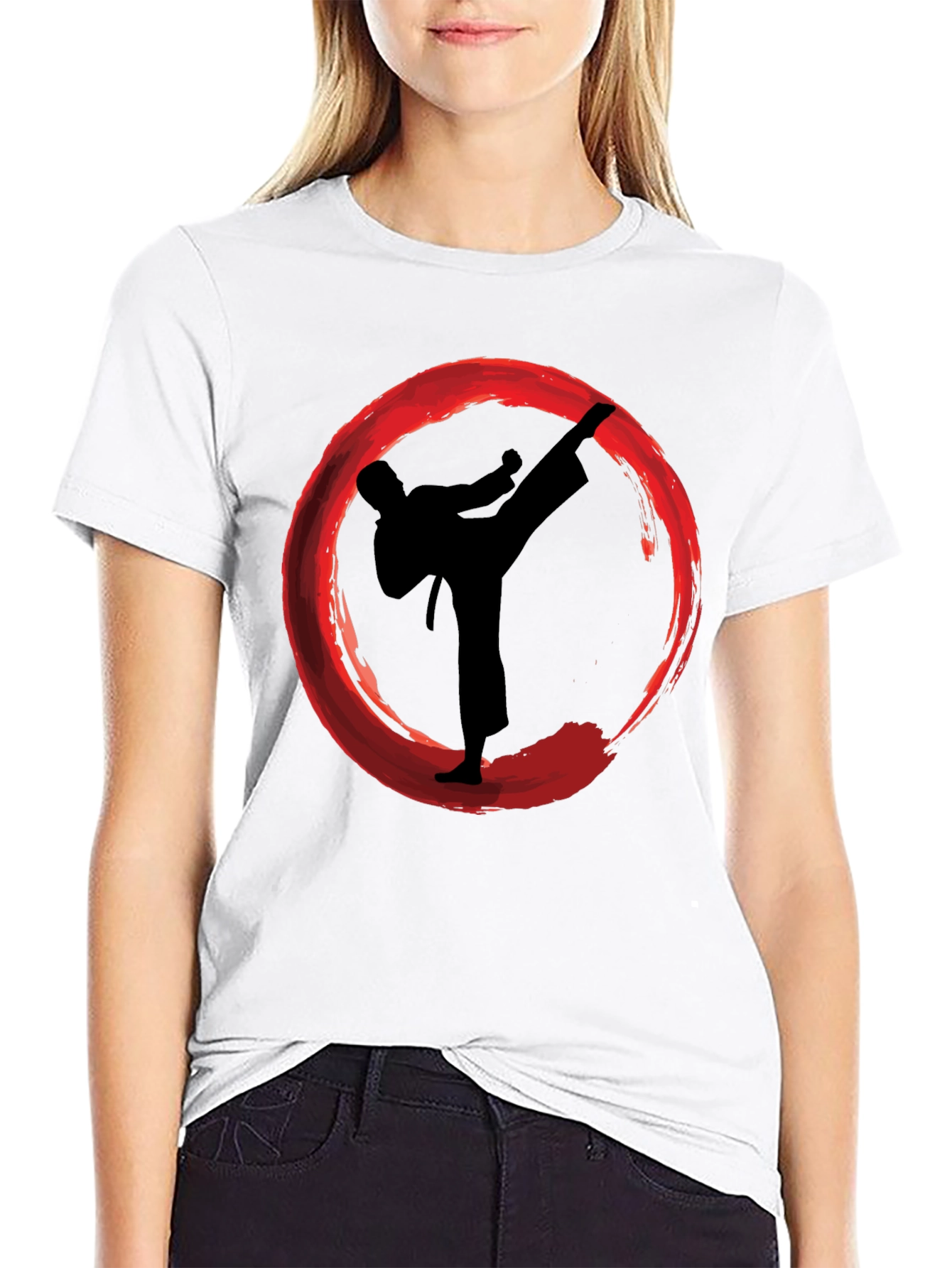 Black Karate Kick Enso Circle Graphic T-Shirt view 9