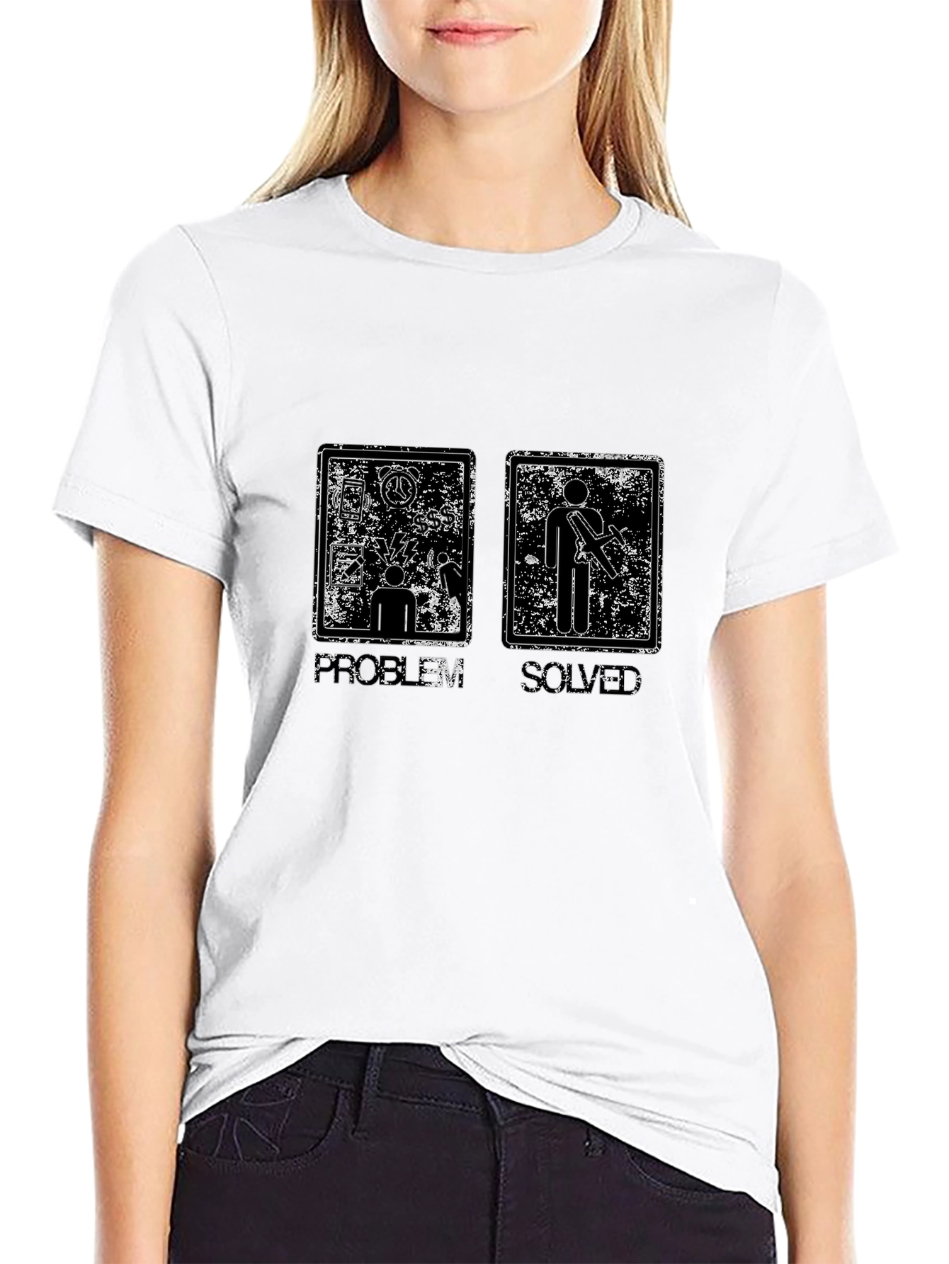Black Problem Solved T-Shirt - Graphic Novelty Tee view 9