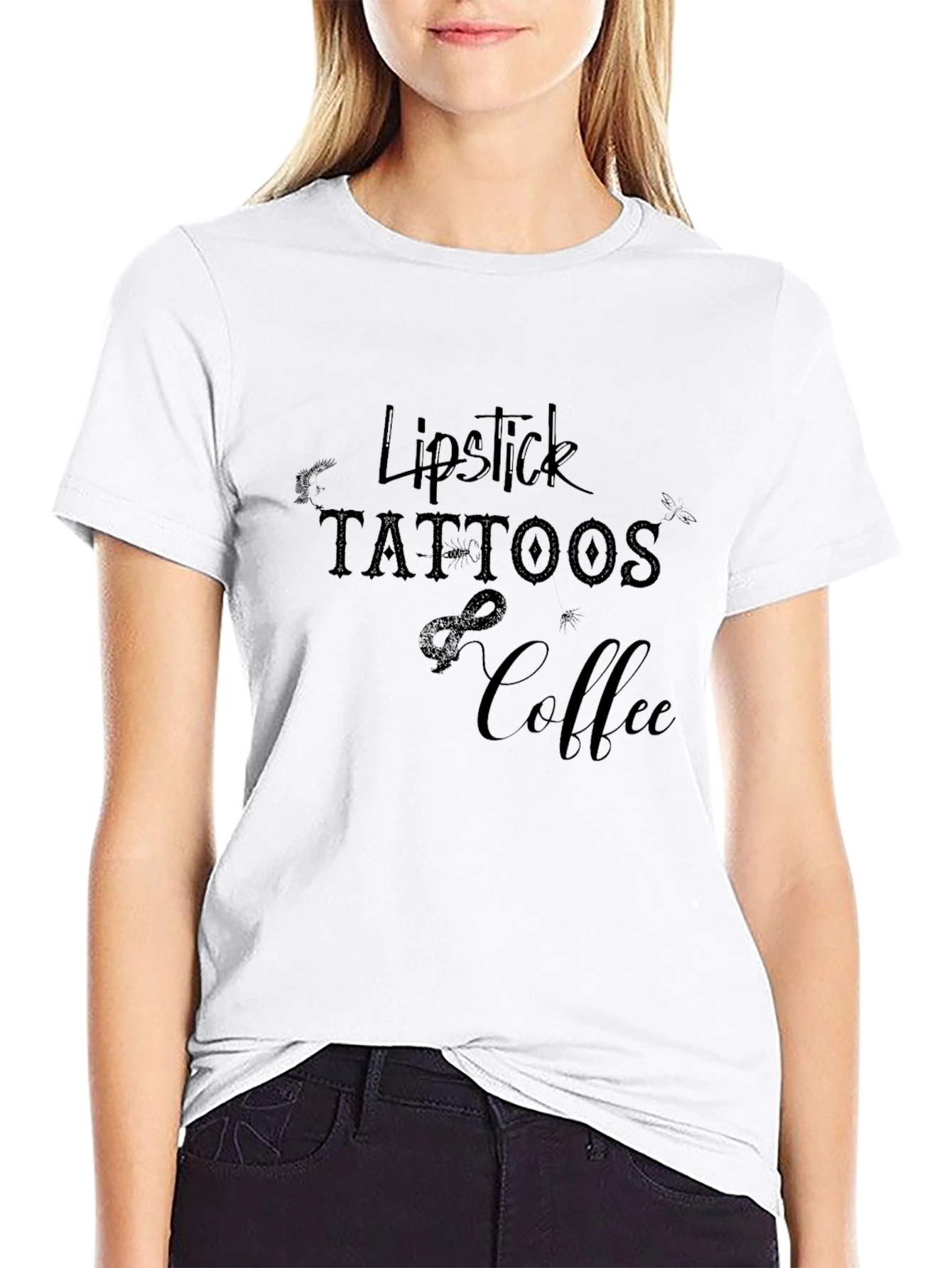 Black Lipstick, Tattoos, & Coffee Graphic T-Shirt view 9