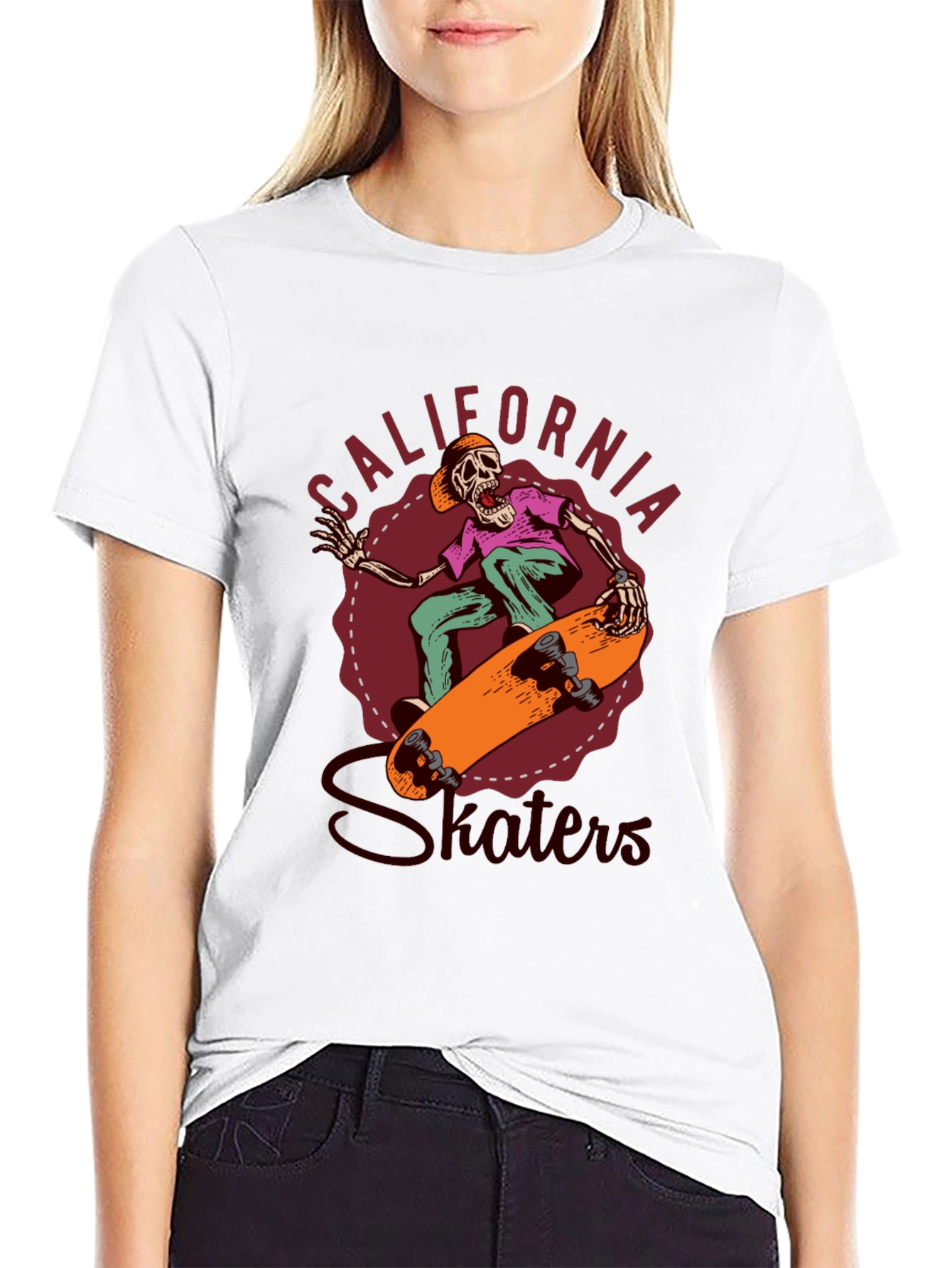 Black California Skaters Graphic Tee - Cool Skeleton Design view 9