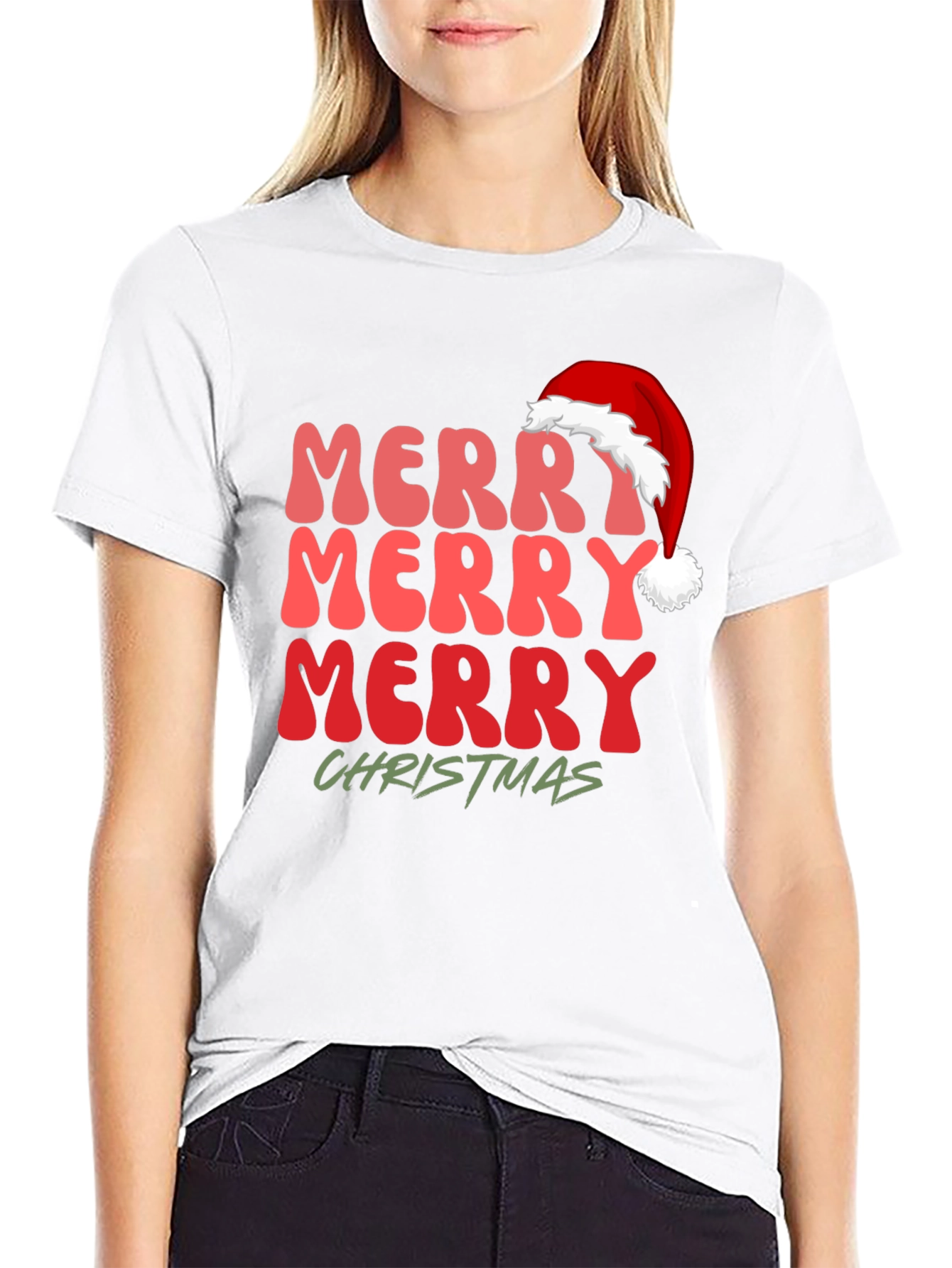 Black Merry Christmas Santa Hat Graphic Tee view 9