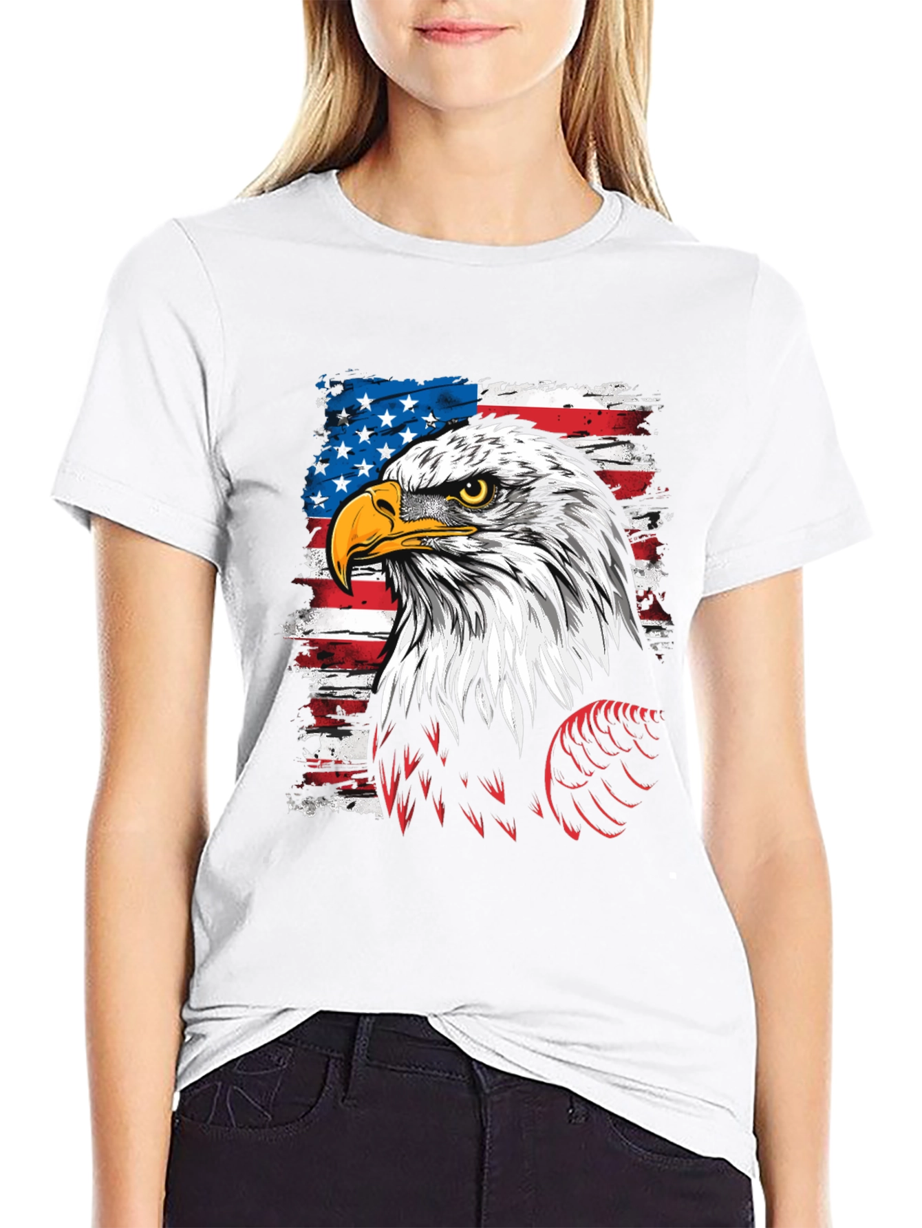Black Patriotic Eagle USA Flag Men's T-Shirt view 9