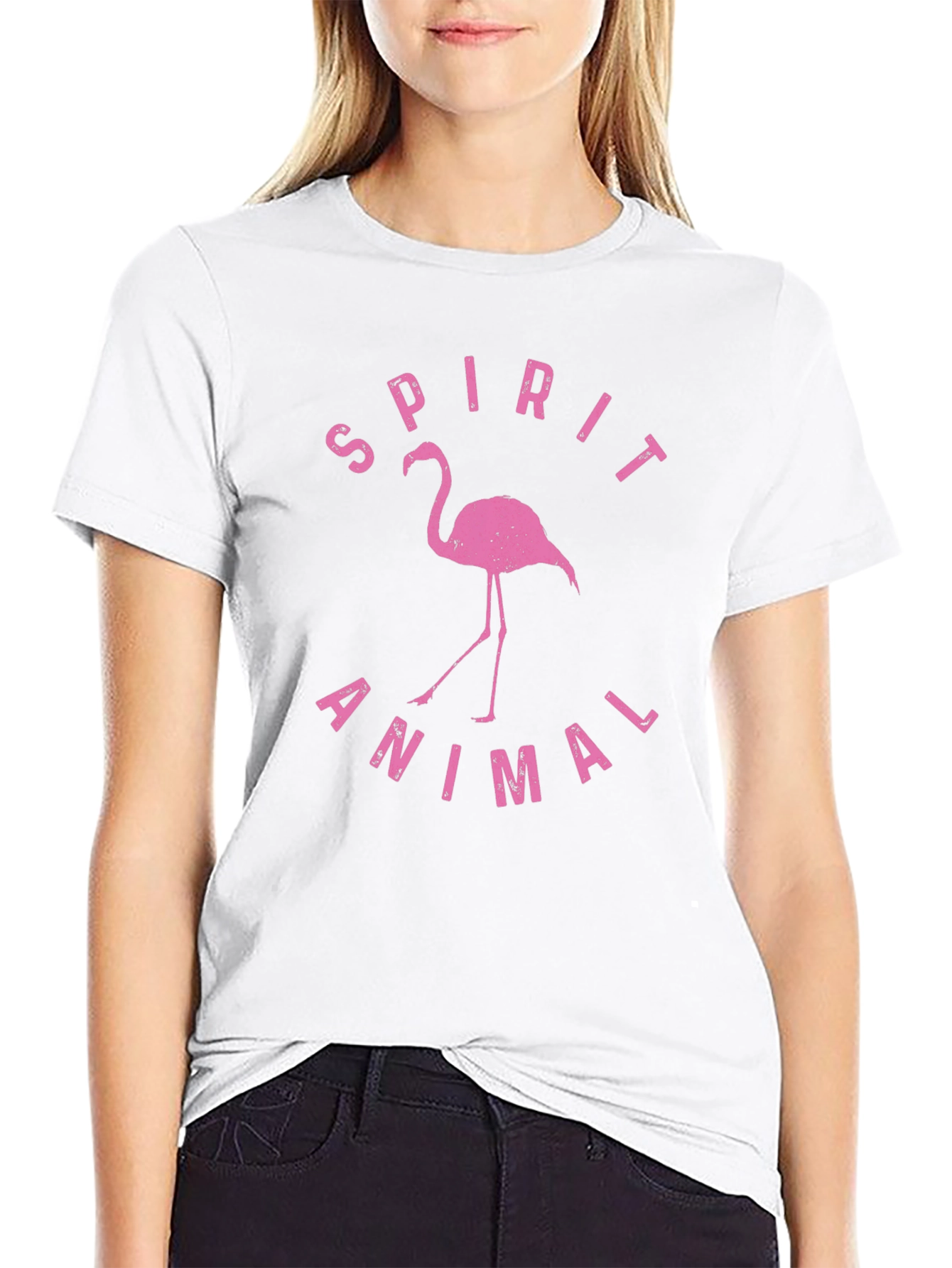 Black Spirit Animal Flamingo Graphic Tee - Black Cotton T-Shirt view 9