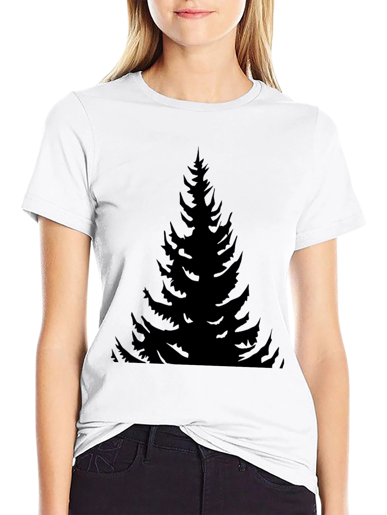 Black Men's Black Pine Tree Graphic T-Shirt view 9