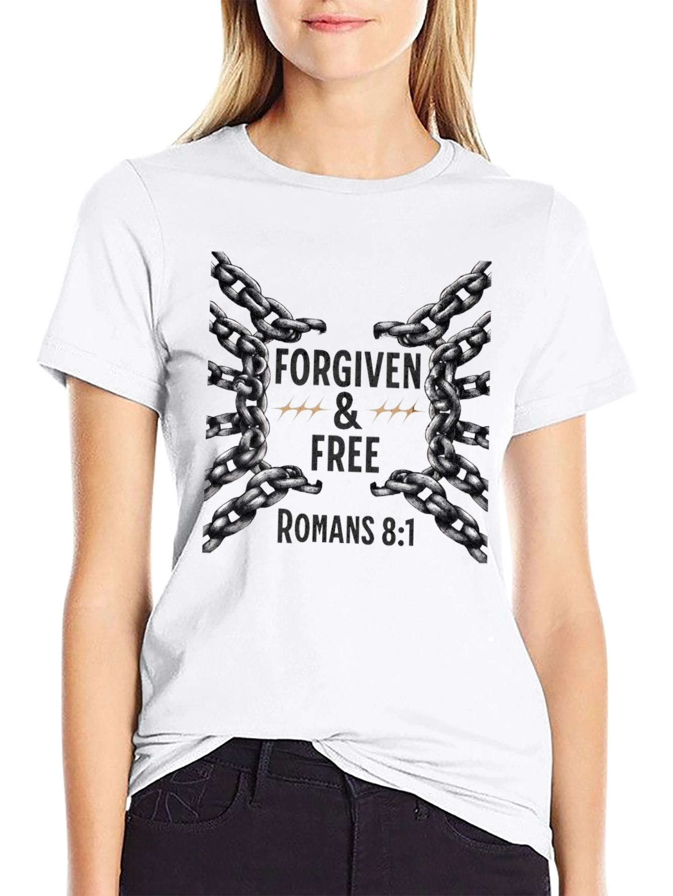 Black Forgiven & Free Chain Graphic Tee - Romans 8:1 view 9