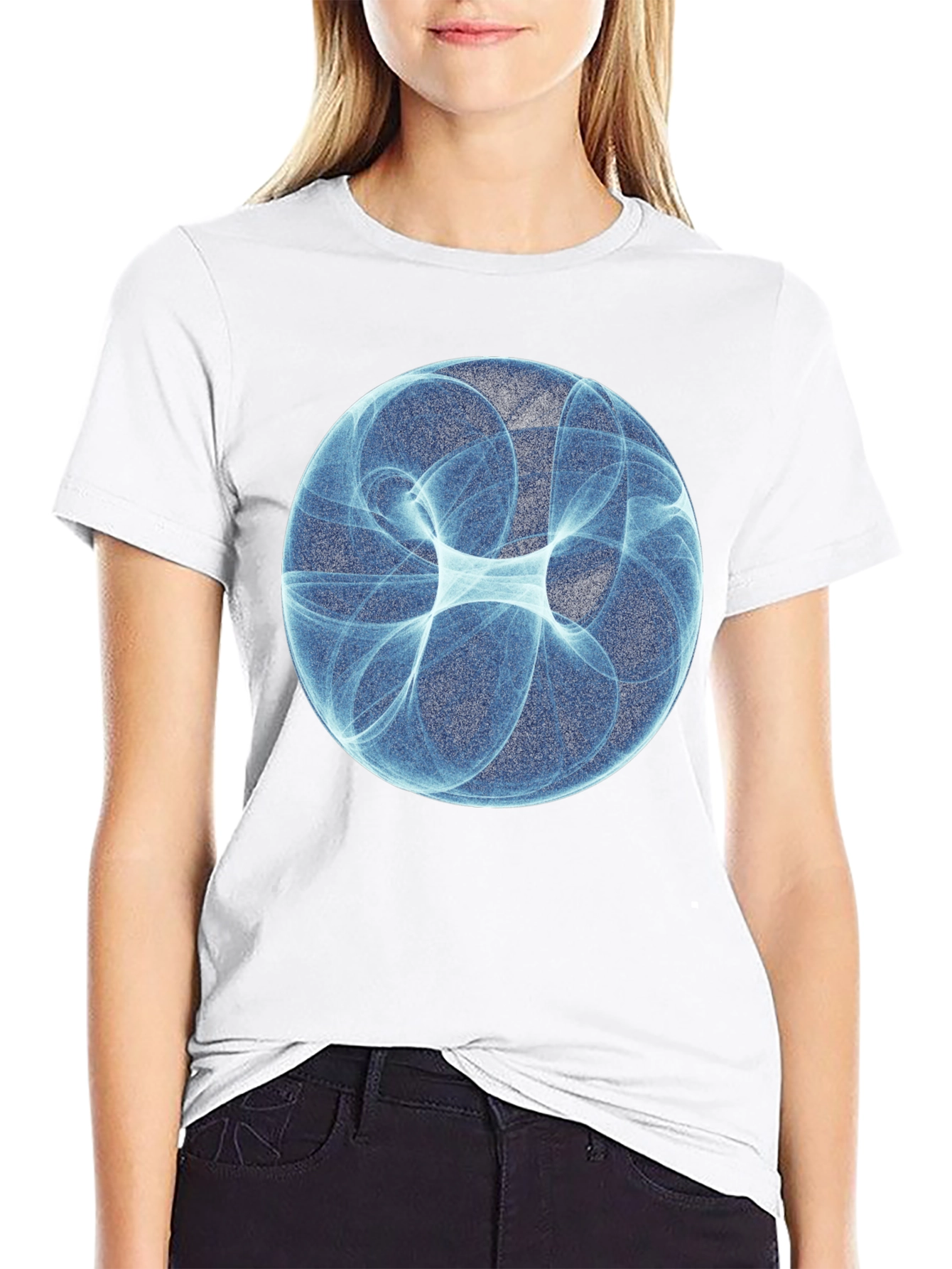 Black Abstract Blue Sphere Graphic T-Shirt - Modern Design view 9