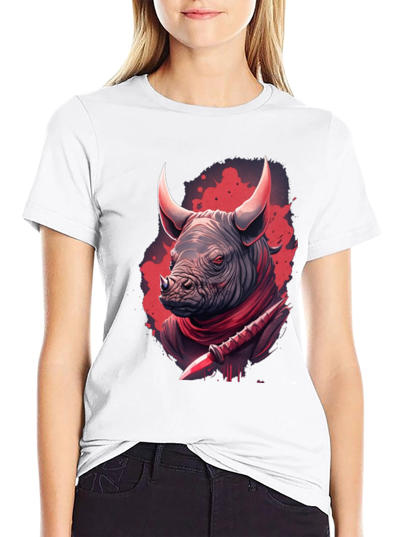 Black Rhinoceros Warrior Graphic Tee - Black view 9