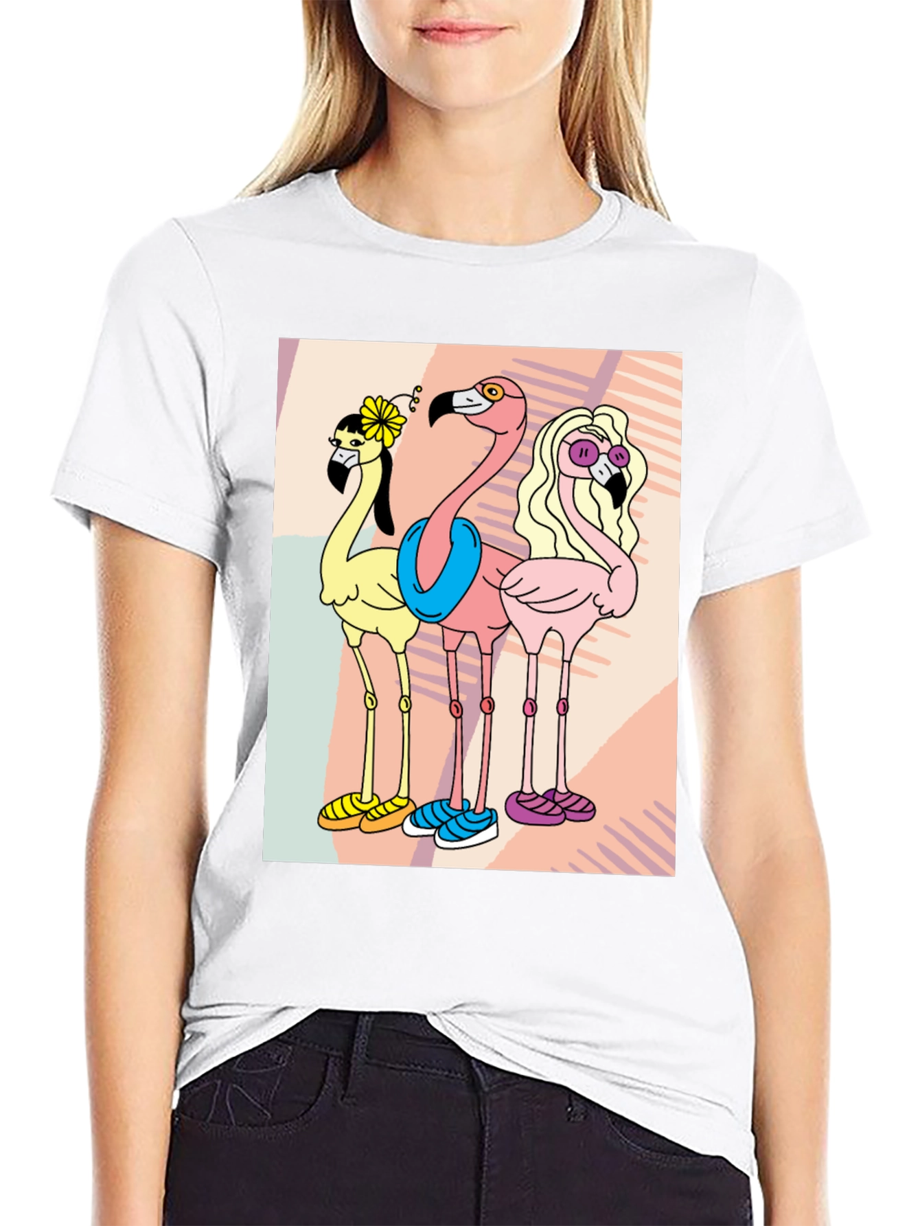 Black Funky Flamingo Tee - Quirky Cartoon T-Shirt view 9