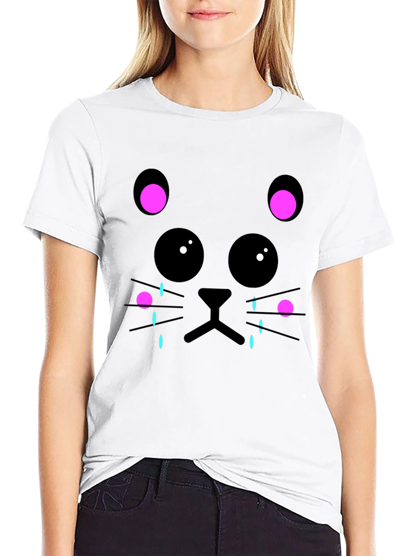 Black Crying Cat Graphic Tee - Unisex Black T-Shirt view 9