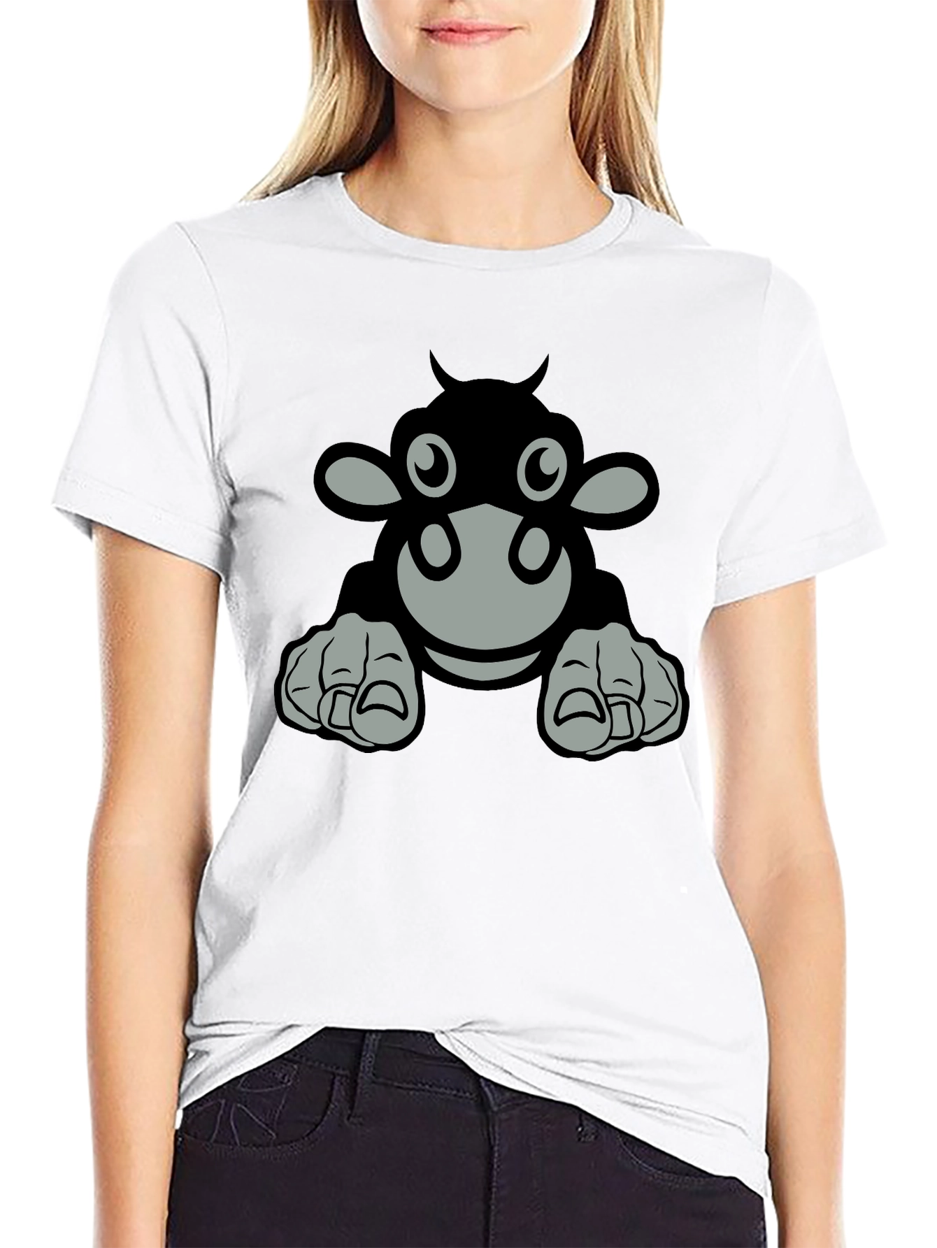 Black Cartoon Cow Graphic Tee - Black T-Shirt view 9