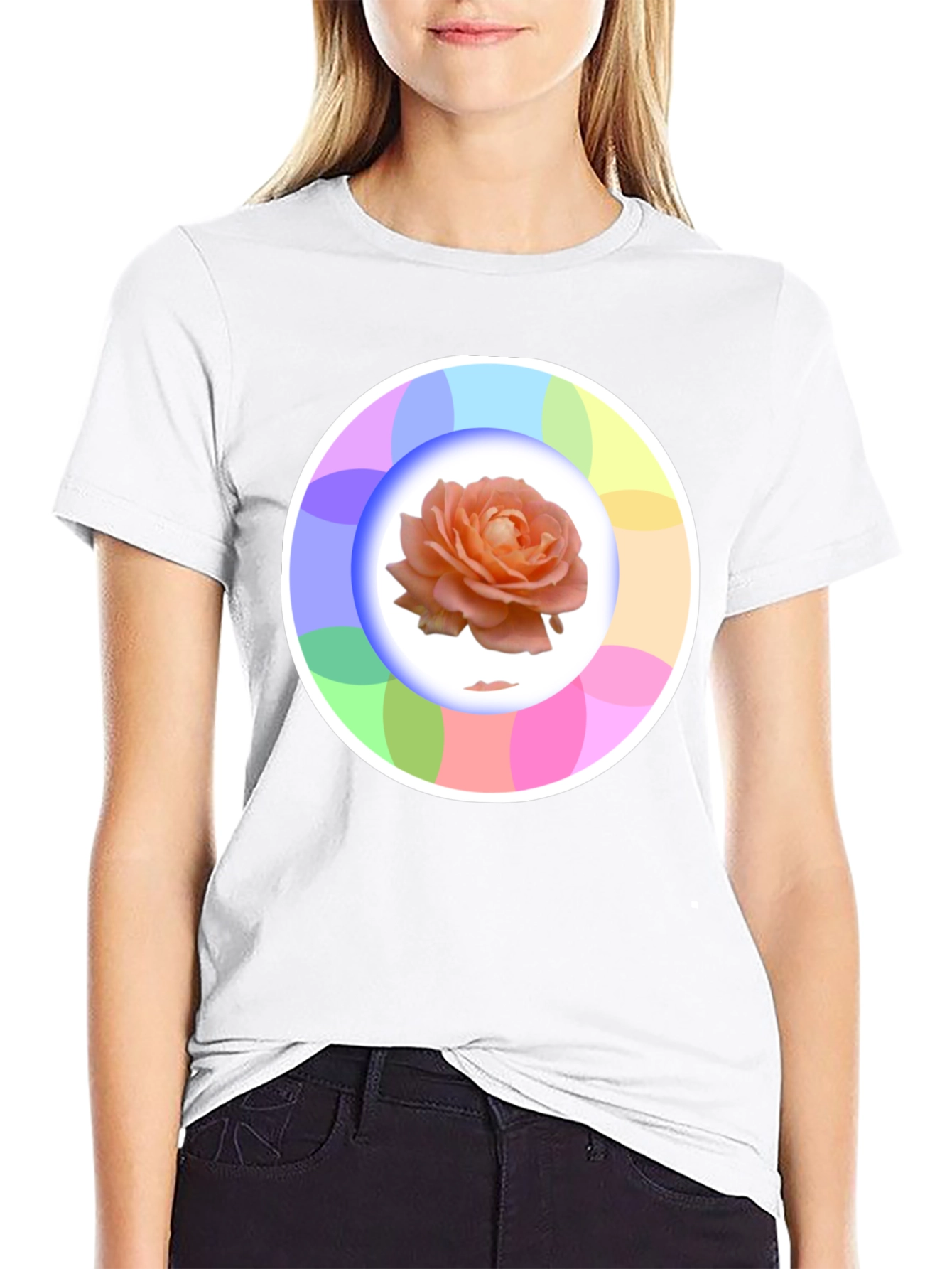 Black Rose Circle Graphic Black T-Shirt view 9