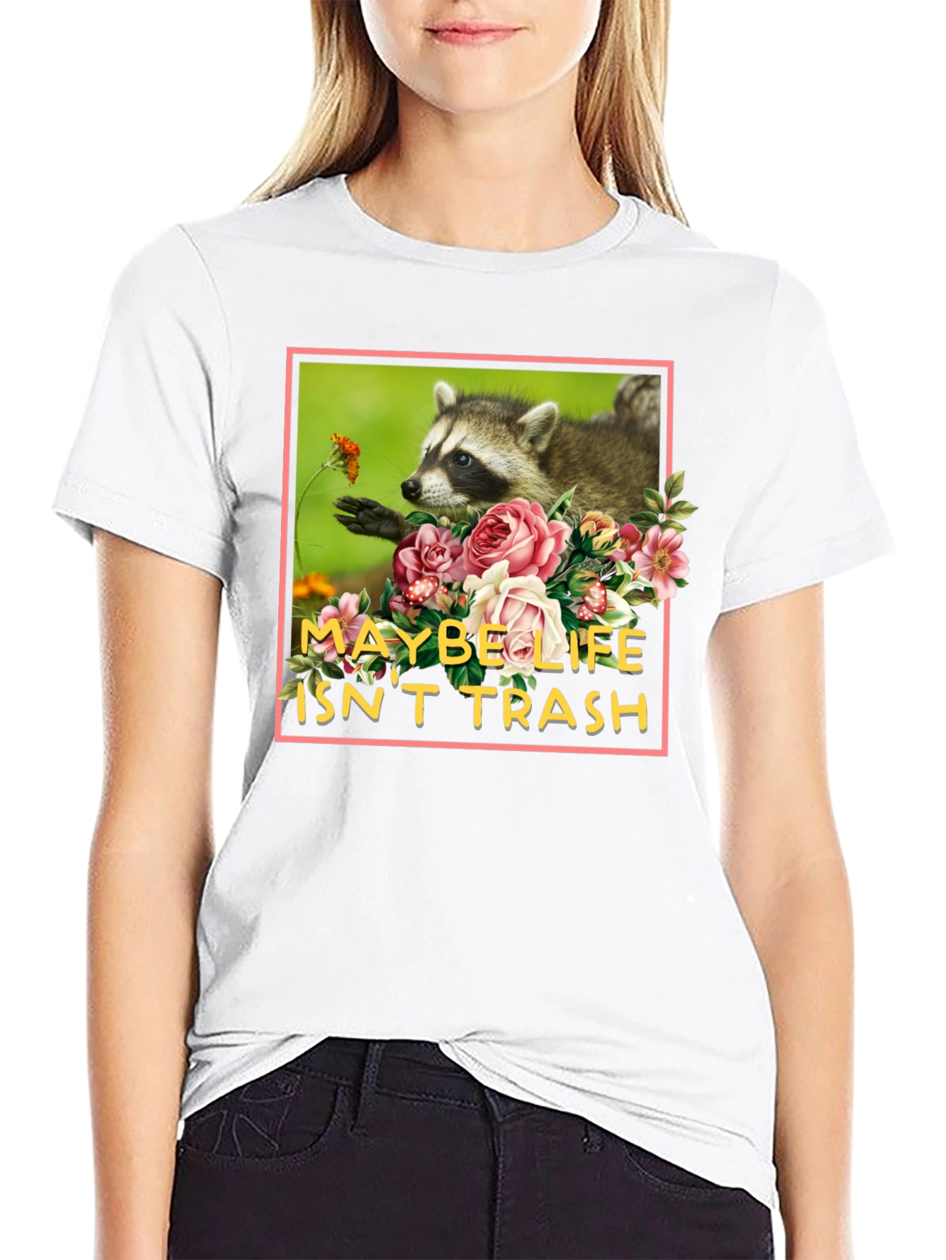 Black Maybe Life Isn't Trash Raccoon Graphic Tee view 9