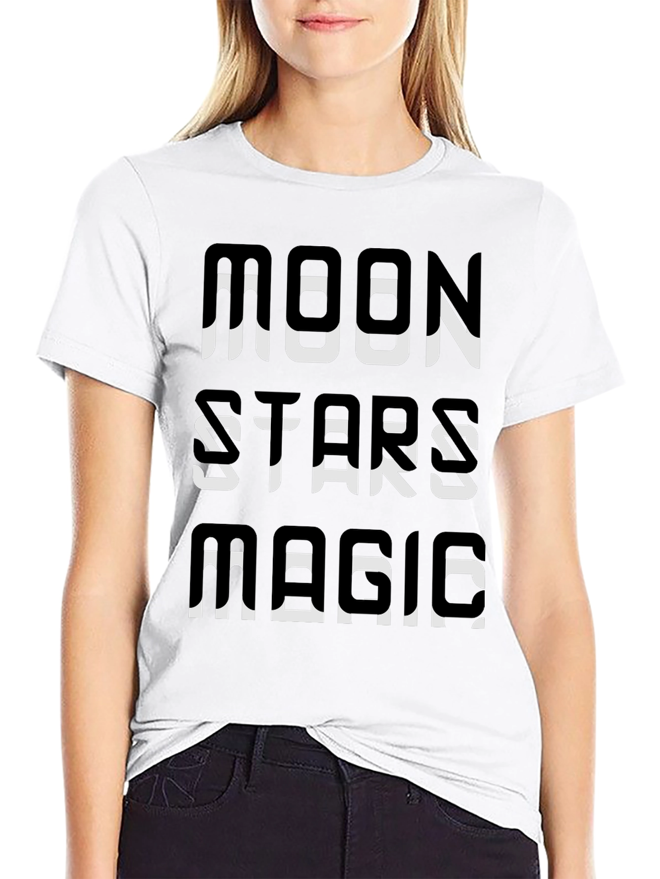 Black Moon Stars Magic Graphic Tee - Black Cotton T-Shirt view 9