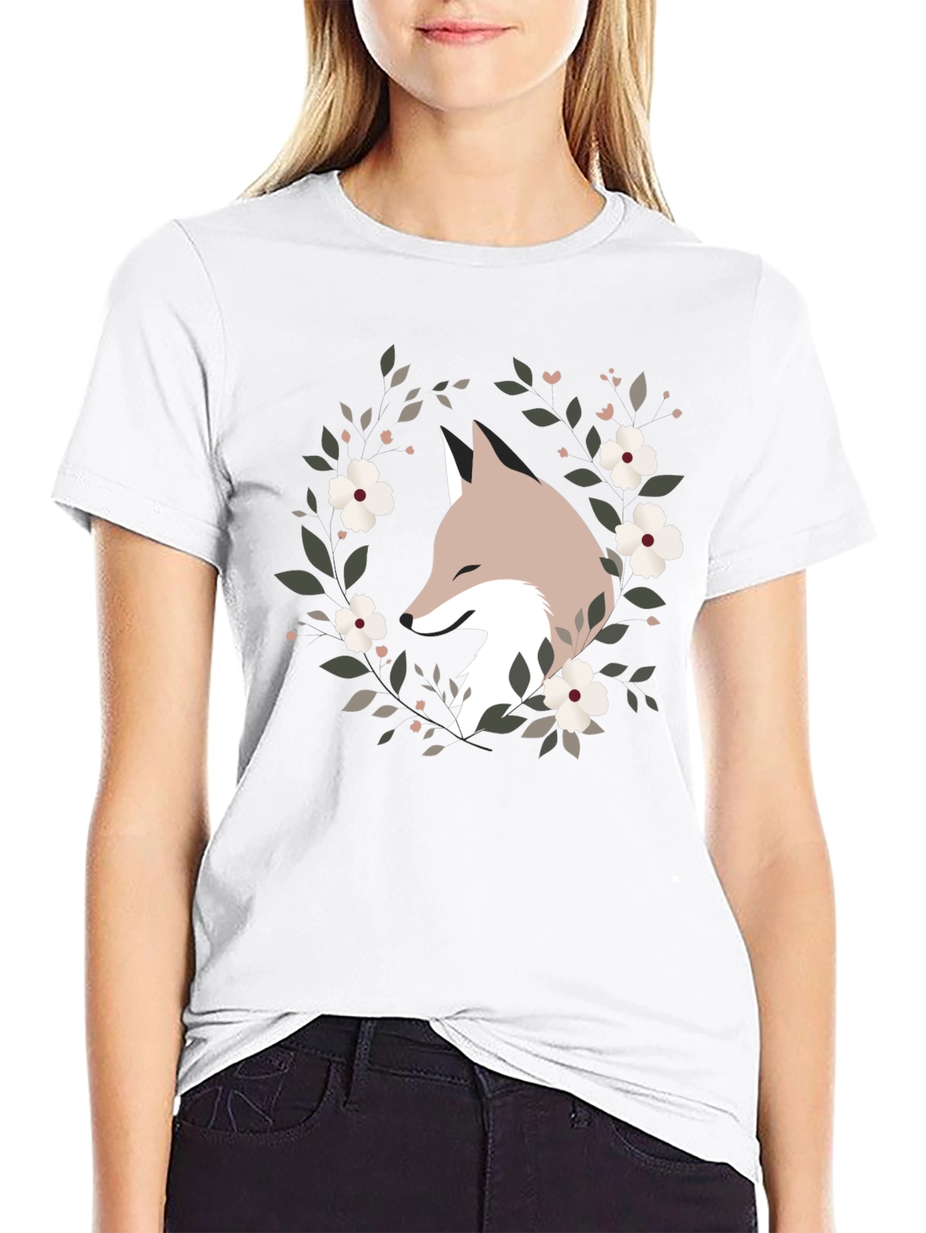 Black Fox Floral Wreath Graphic Tee - Black view 9