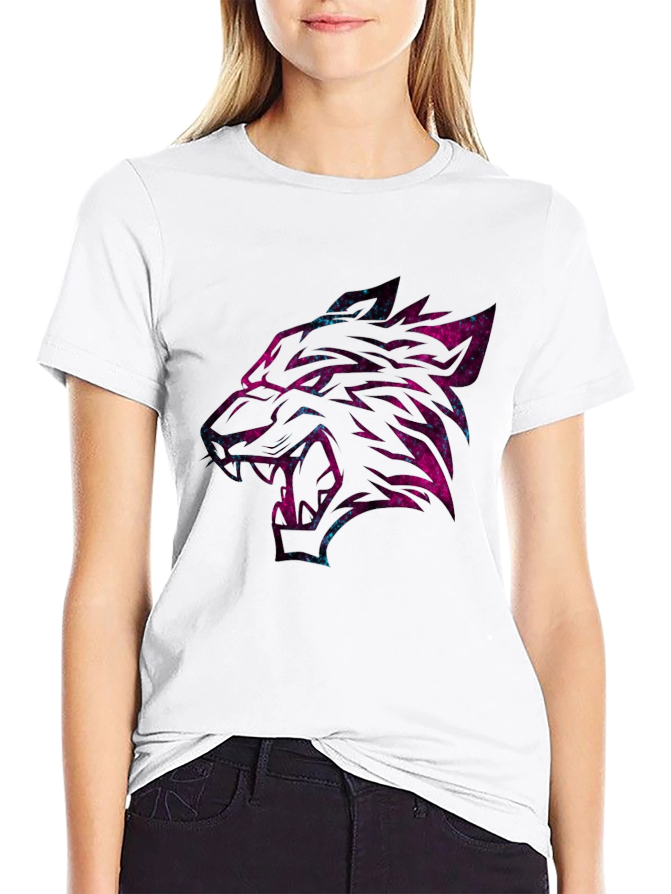 Black Galaxy Wolf Graphic Tee - Black Cotton Short Sleeve view 9