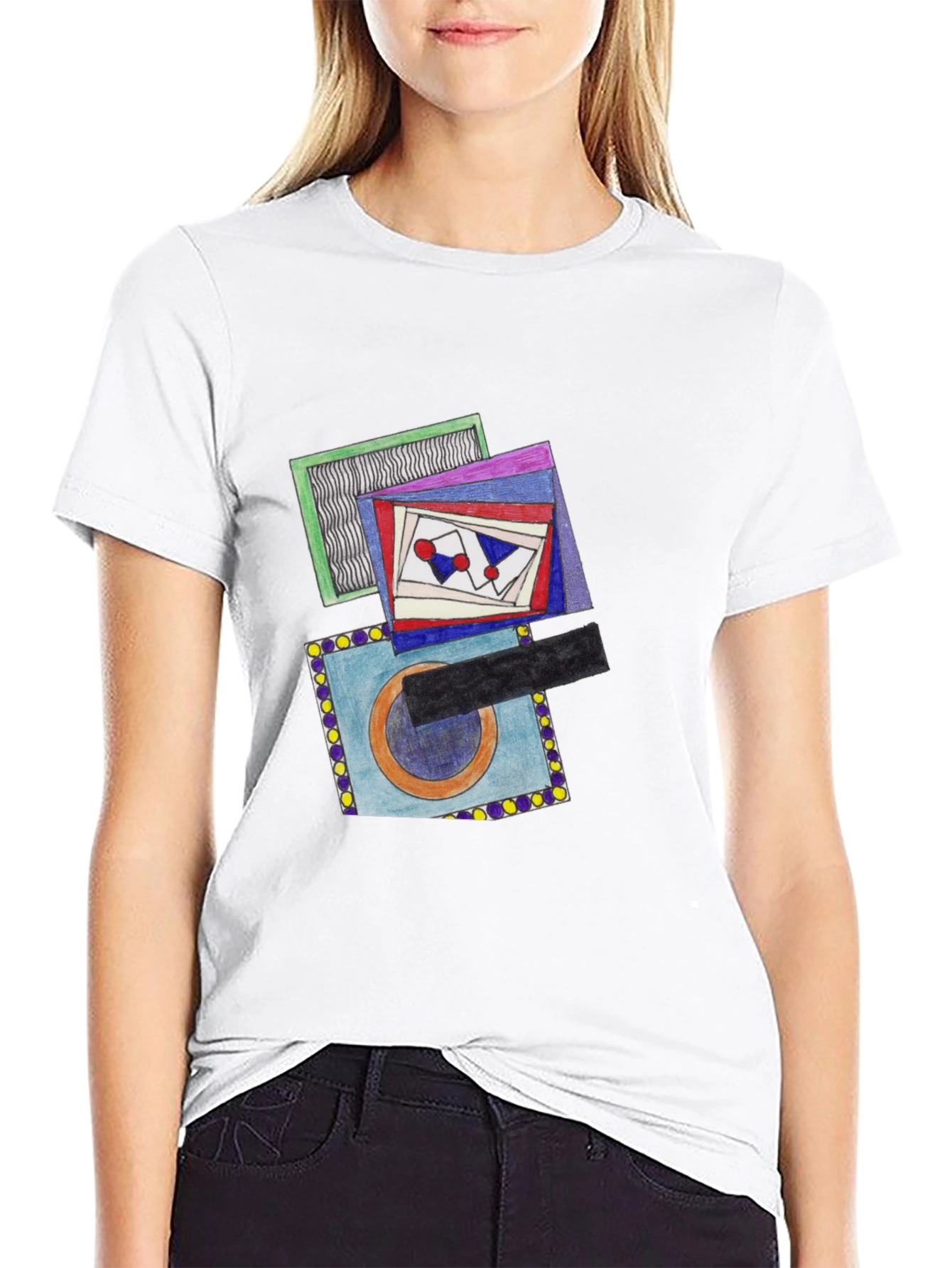 Black Abstract Design Graphic Print Crew Neck T-Shirt view 9