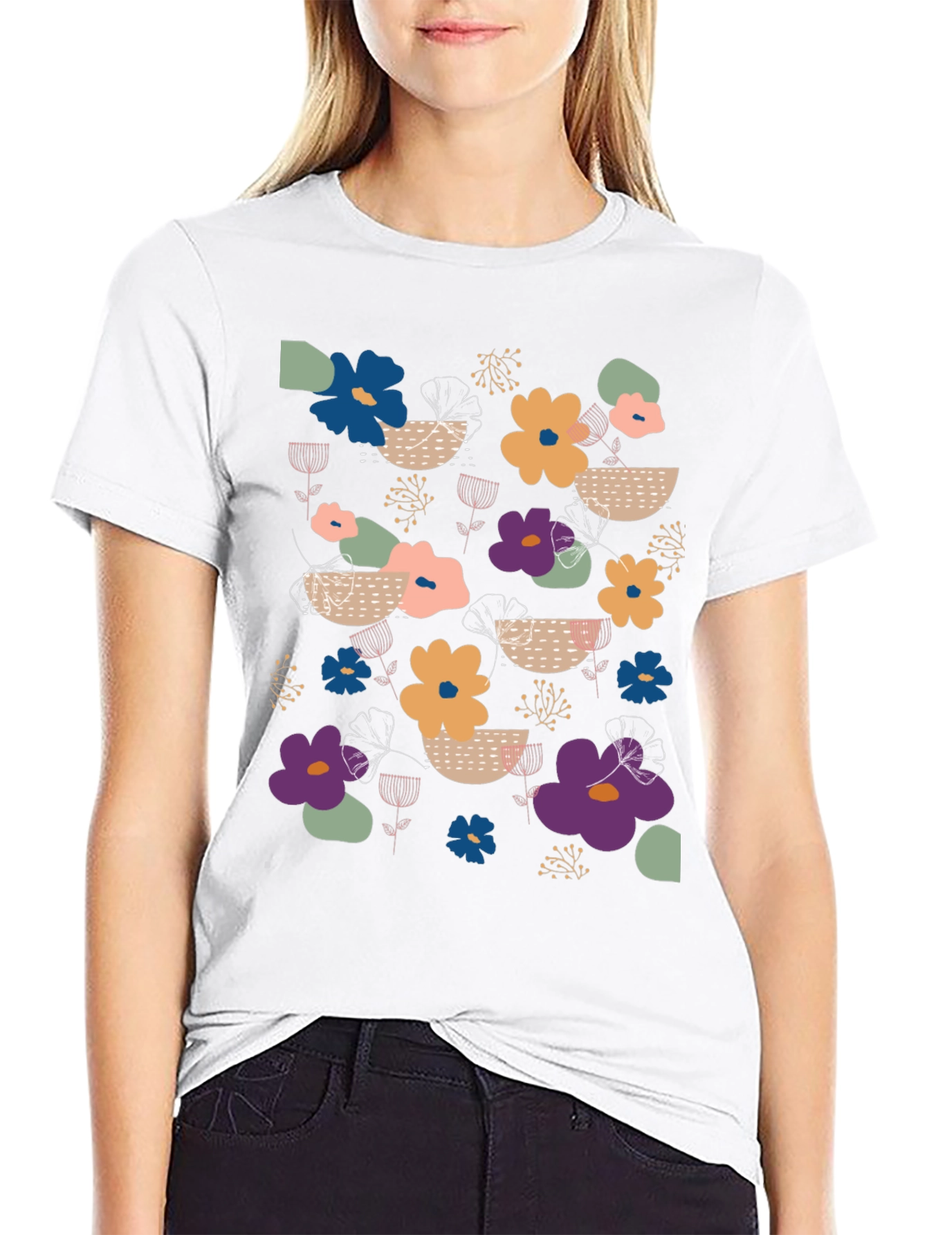 Black Floral Print Men's Black T-Shirt view 9