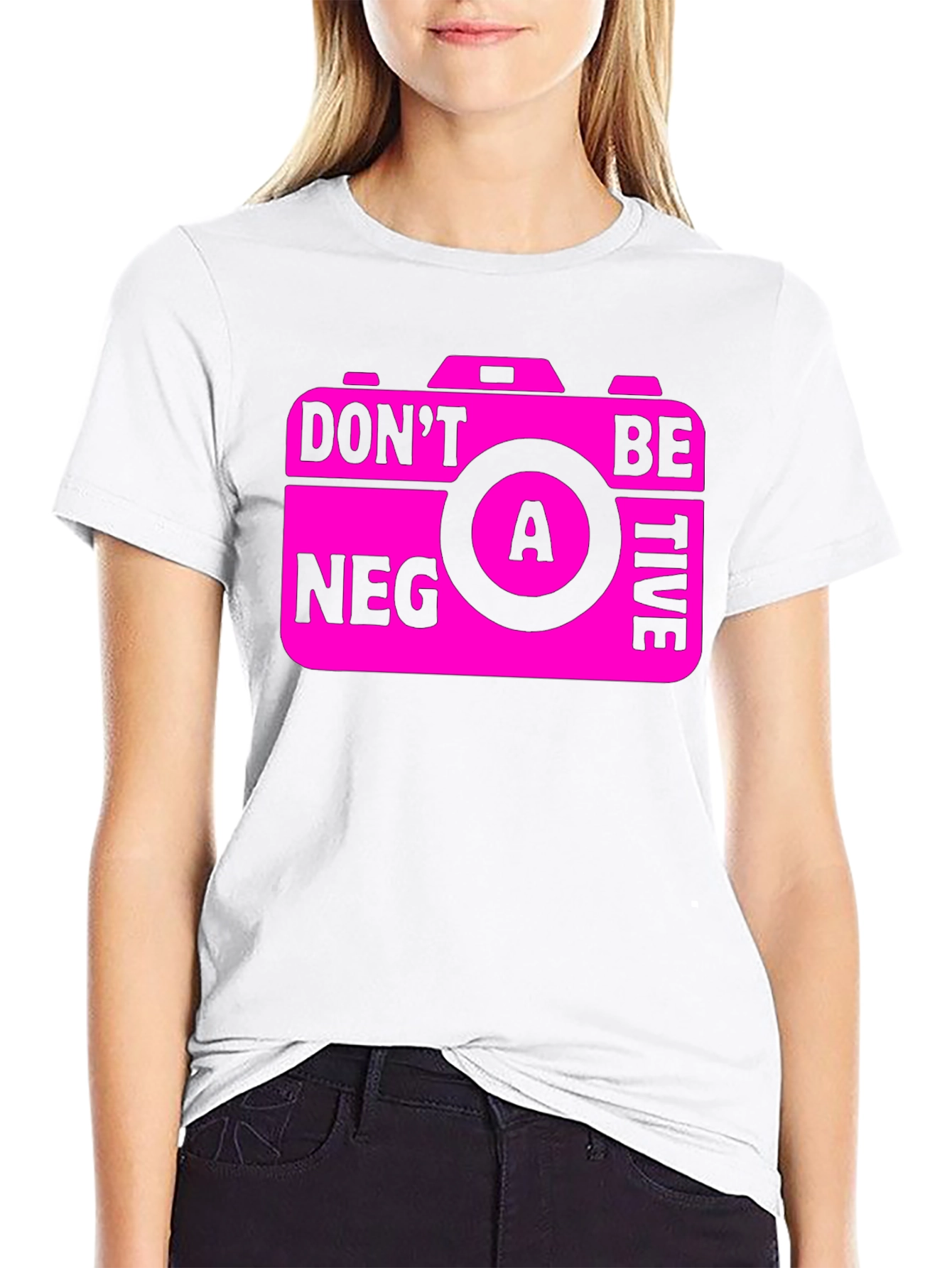 Black Funny Camera Graphic T-Shirt - Don't Be A Negative! view 9