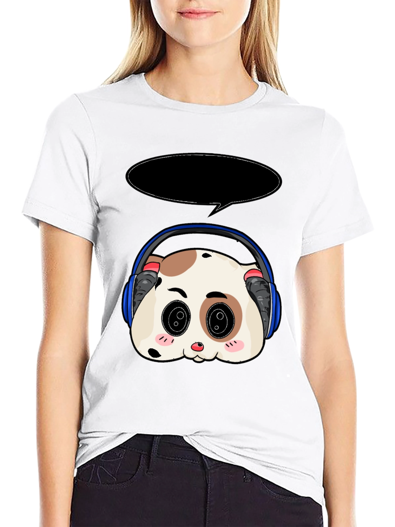 Black Cute Panda Headphone T-Shirt view 9