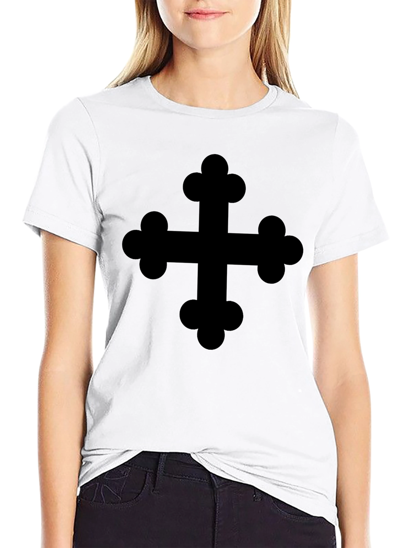 Black Black T-Shirt with Cross Design view 9