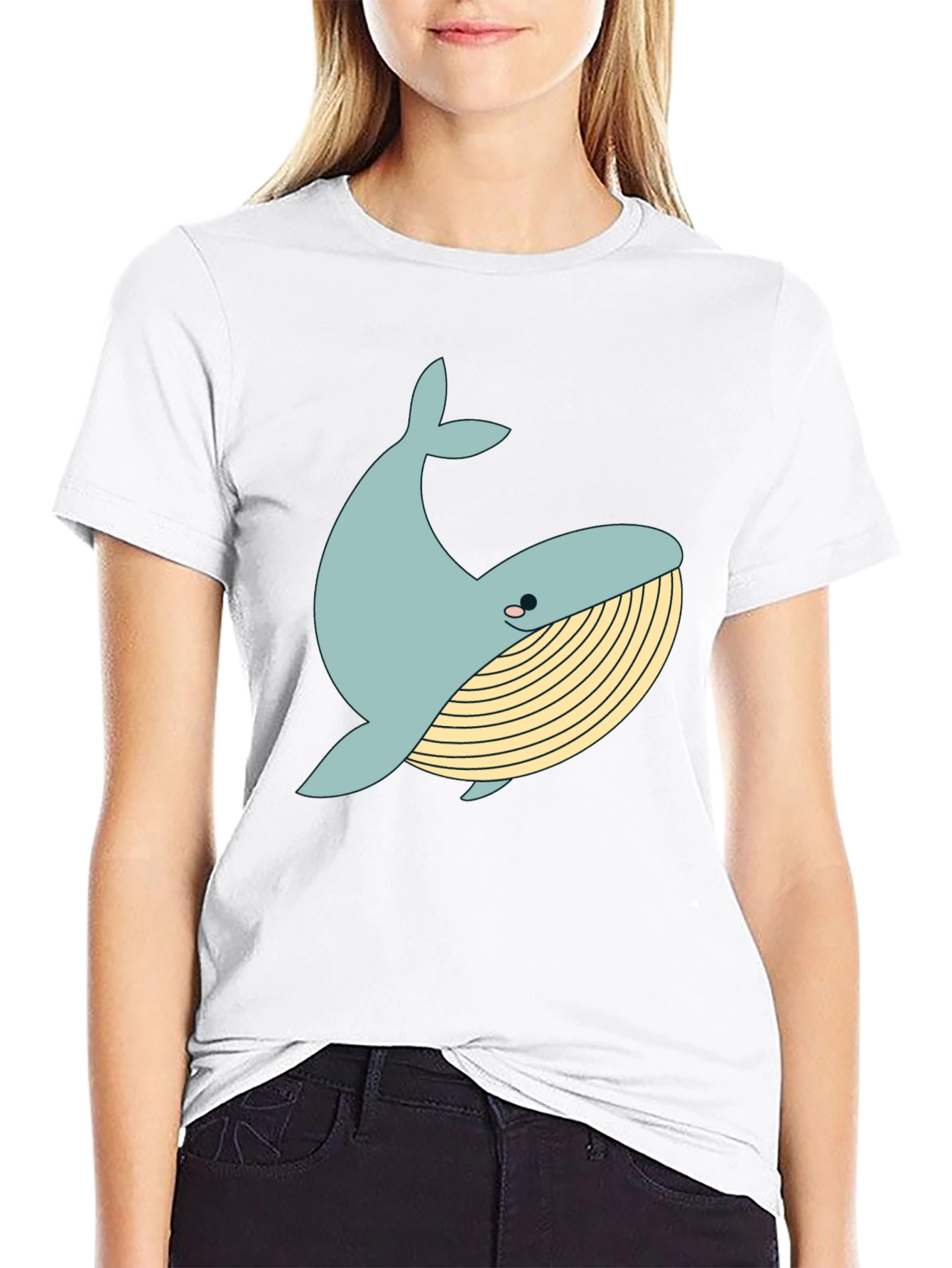 Black Whimsical Whale Graphic Tee - Black Cotton Blend view 9