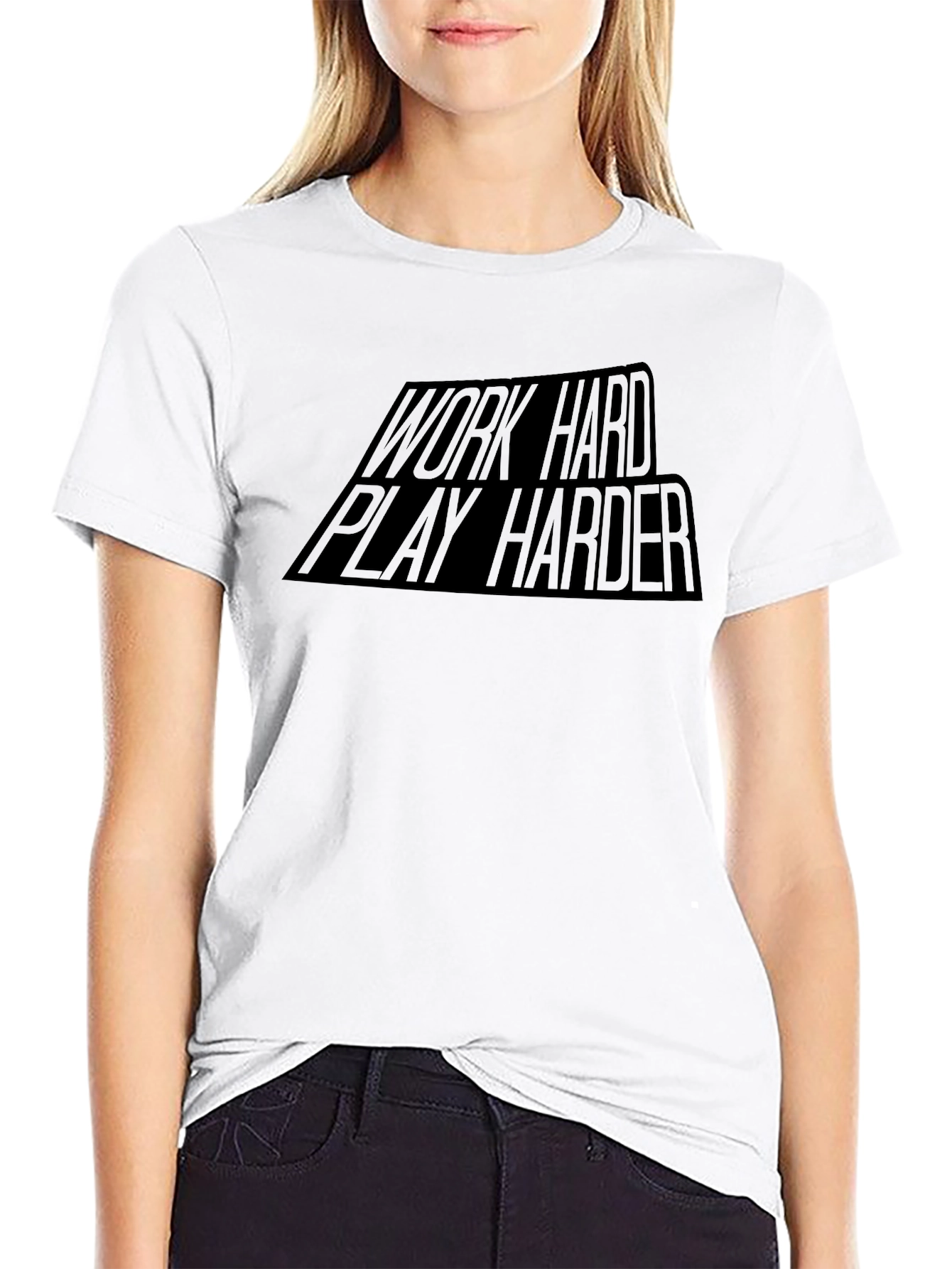 Black Work Hard Play Harder Black Graphic Tee view 9