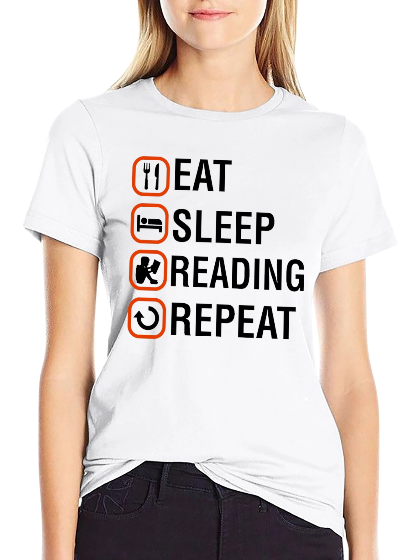 Black Eat Sleep Reading Repeat T-Shirt - Book Lover Tee view 9