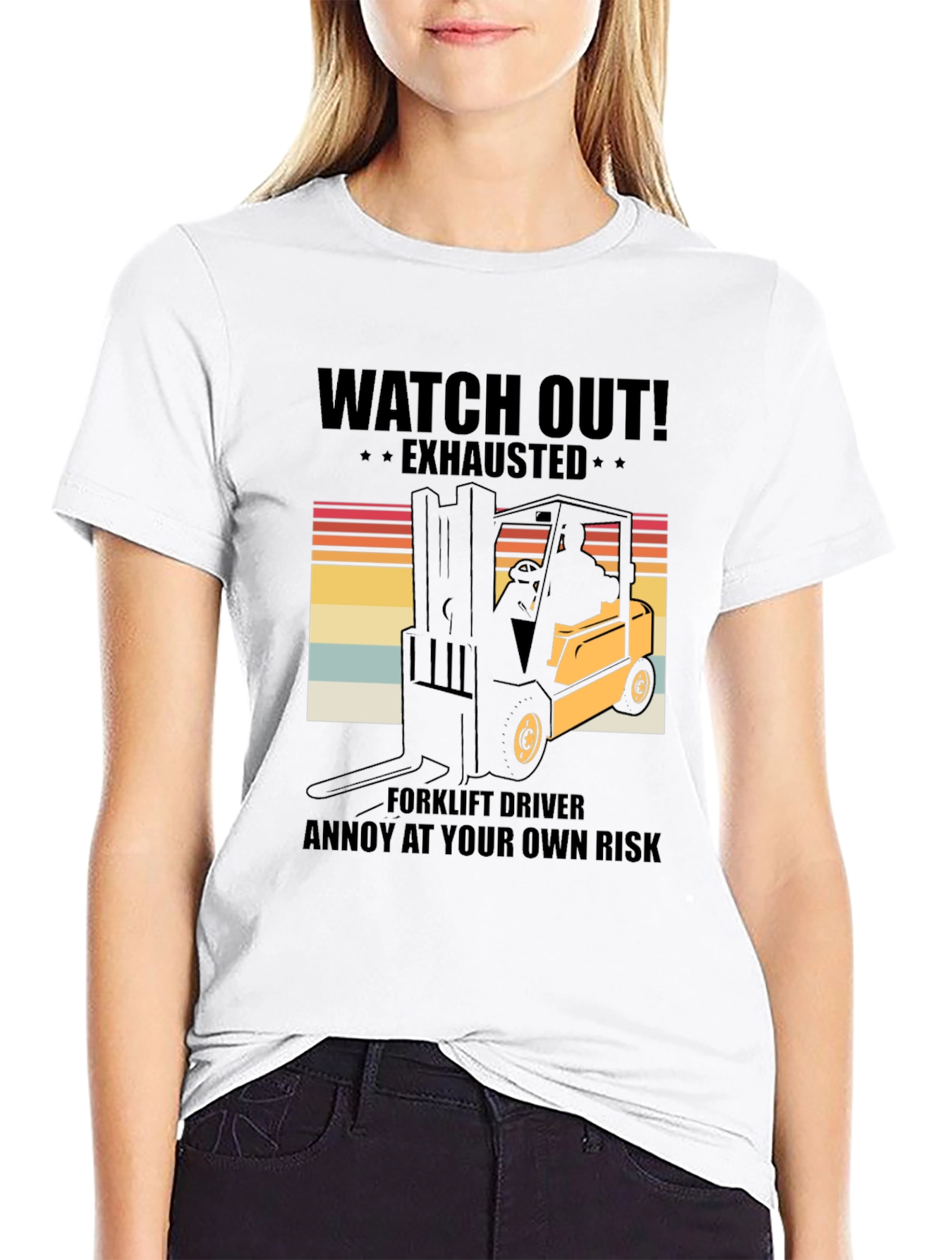Black Watch Out Exhausted Forklift Driver T-Shirt view 9