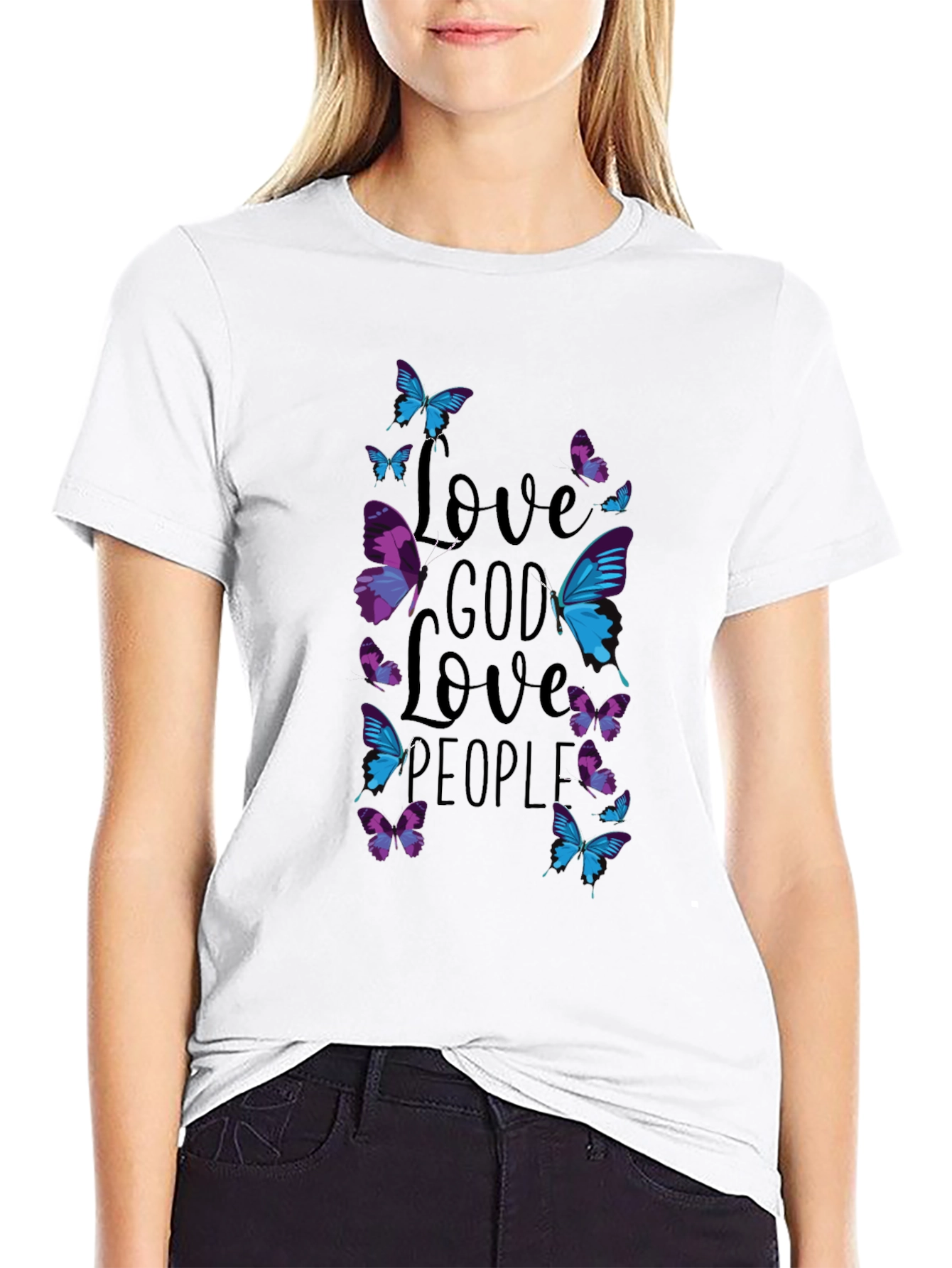 Black Love God Love People Butterfly T-Shirt view 9
