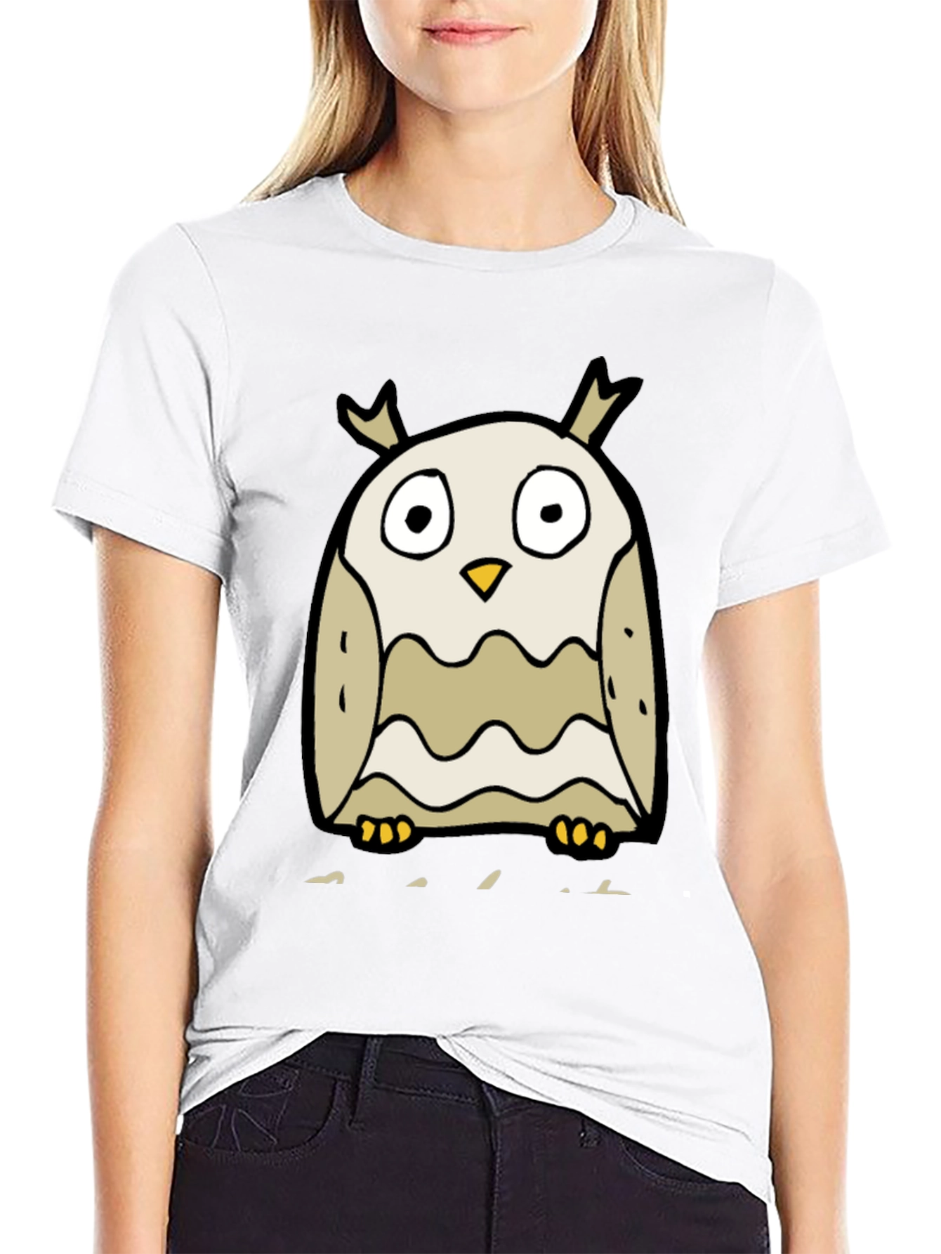 Cartoon Owl Graphic Tee - Black Cotton Blend - 9