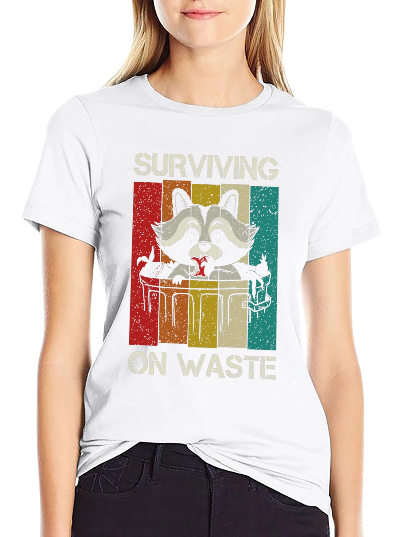 Black Surviving on Waste Raccoon Graphic Tee view 9