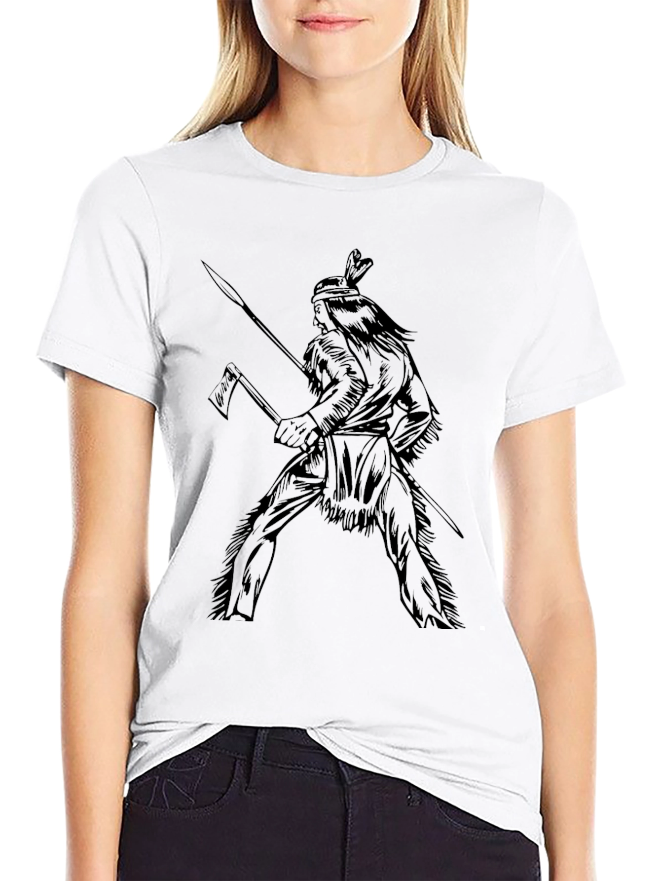 Black Native American Warrior Graphic T-Shirt - Black view 9